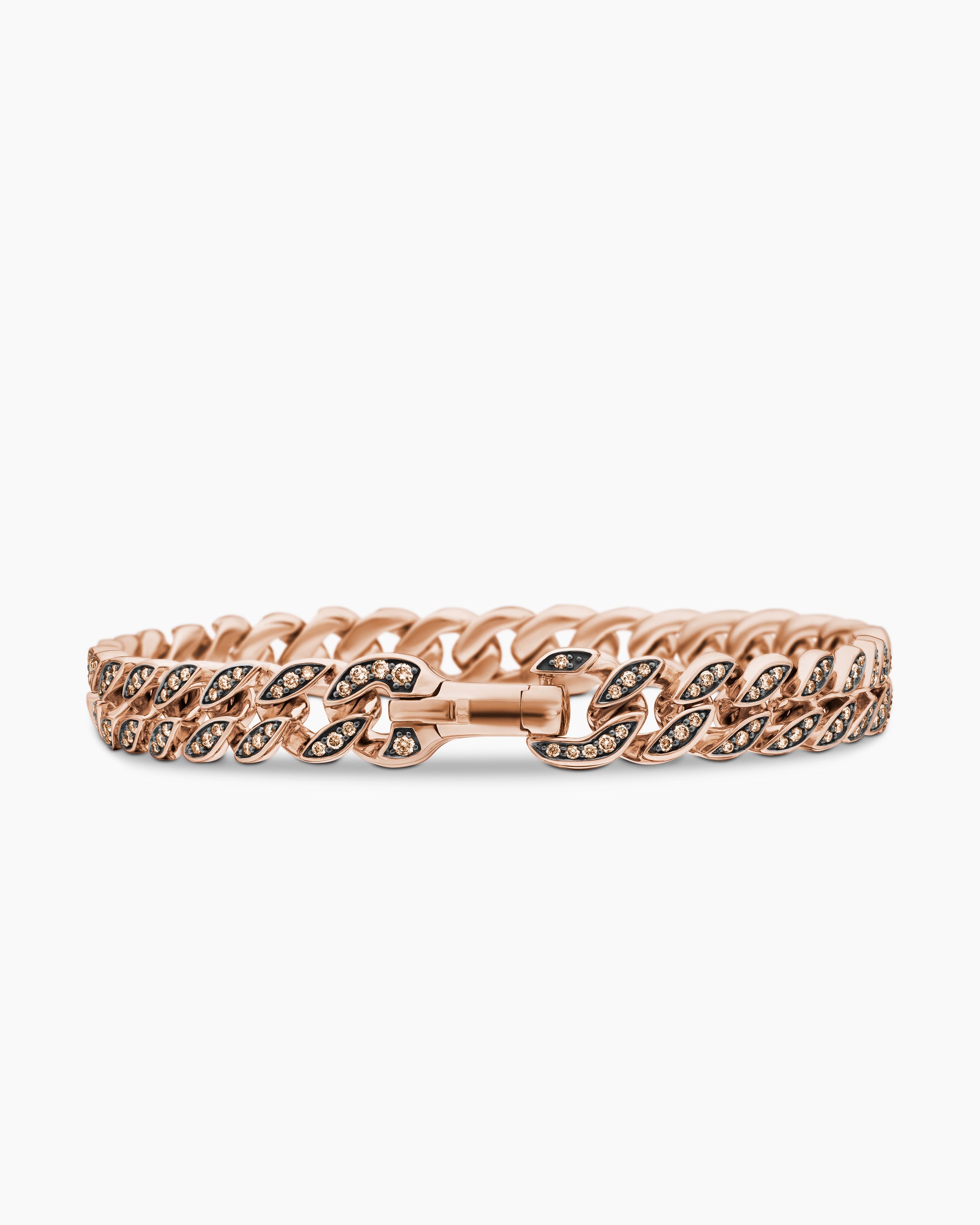 Curb Chain Bracelet in 18K Rose Gold with Cognac Diamonds, 8mm - Image 6