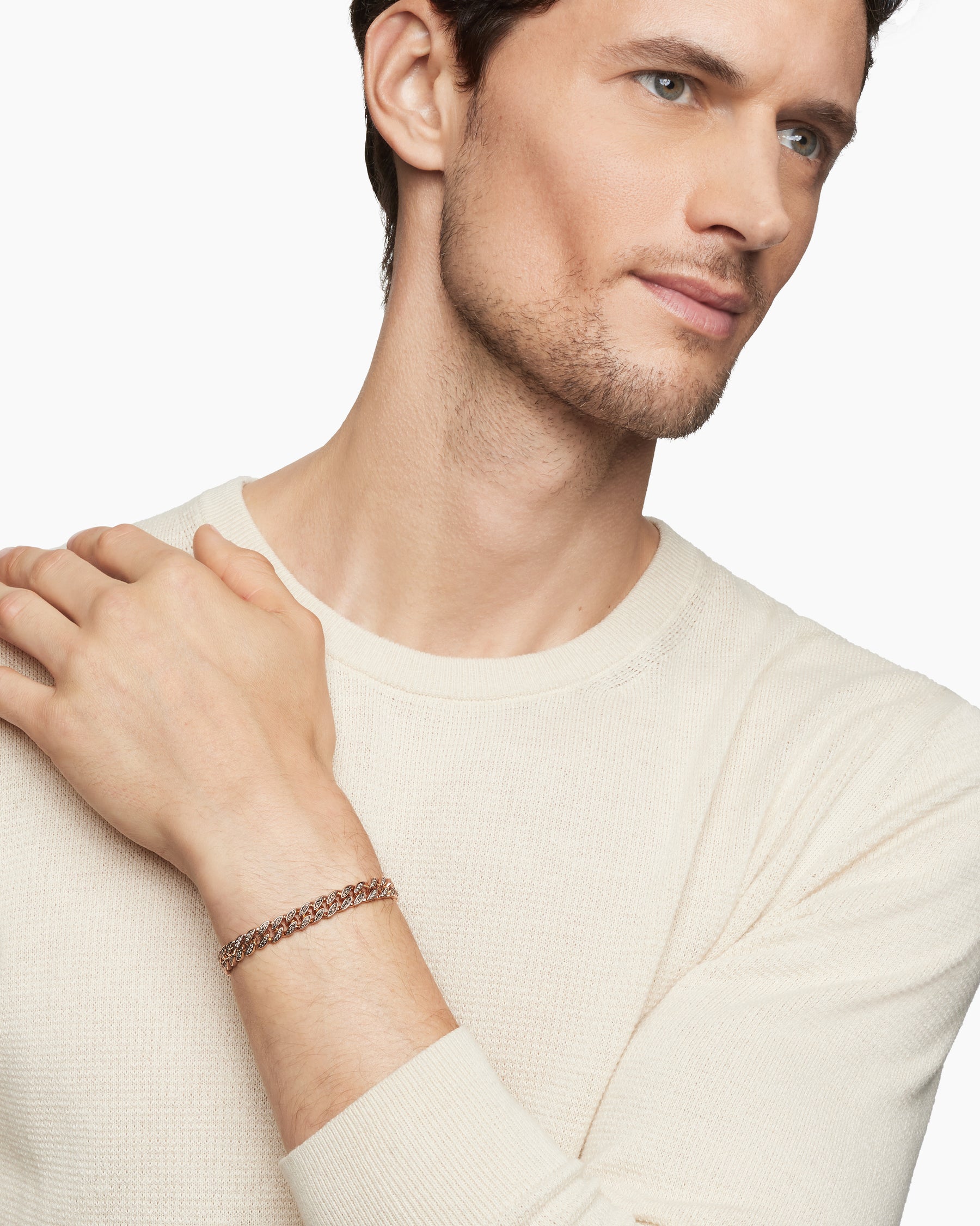 Alternative view of Curb Chain Bracelet in 18K Rose Gold with Cognac Diamonds, 8mm