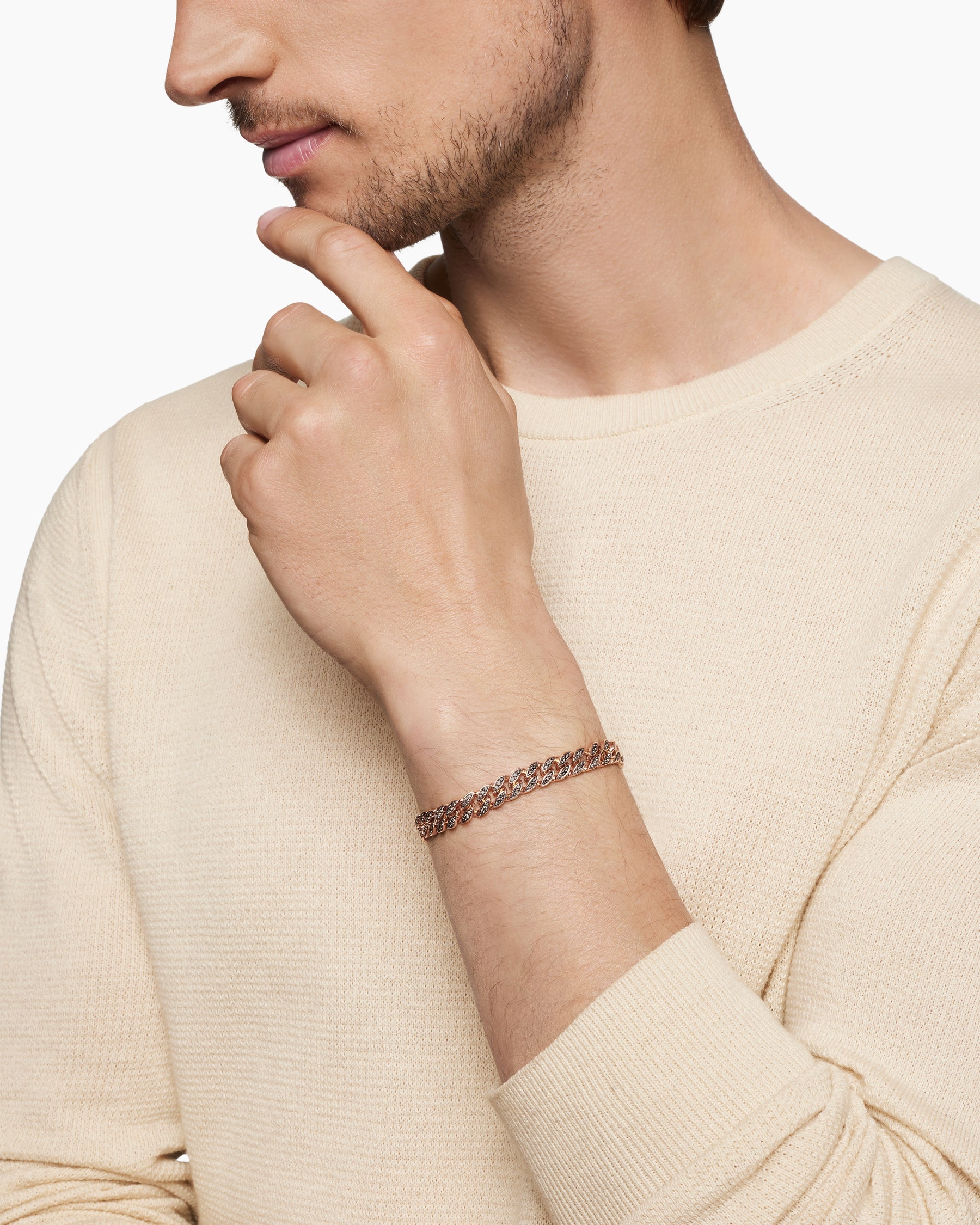 Curb Chain Bracelet in 18K Rose Gold with Cognac Diamonds, 8mm - Image 8