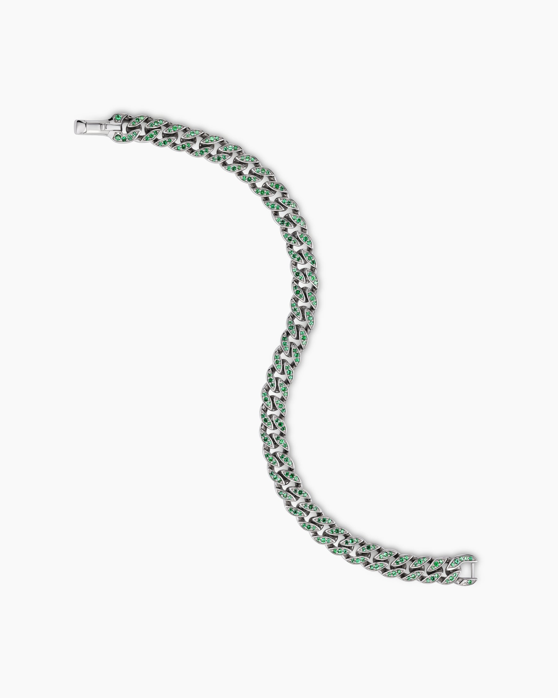 Alternative view of Curb Chain Bracelet in 18K White Gold with Emeralds, 8mm