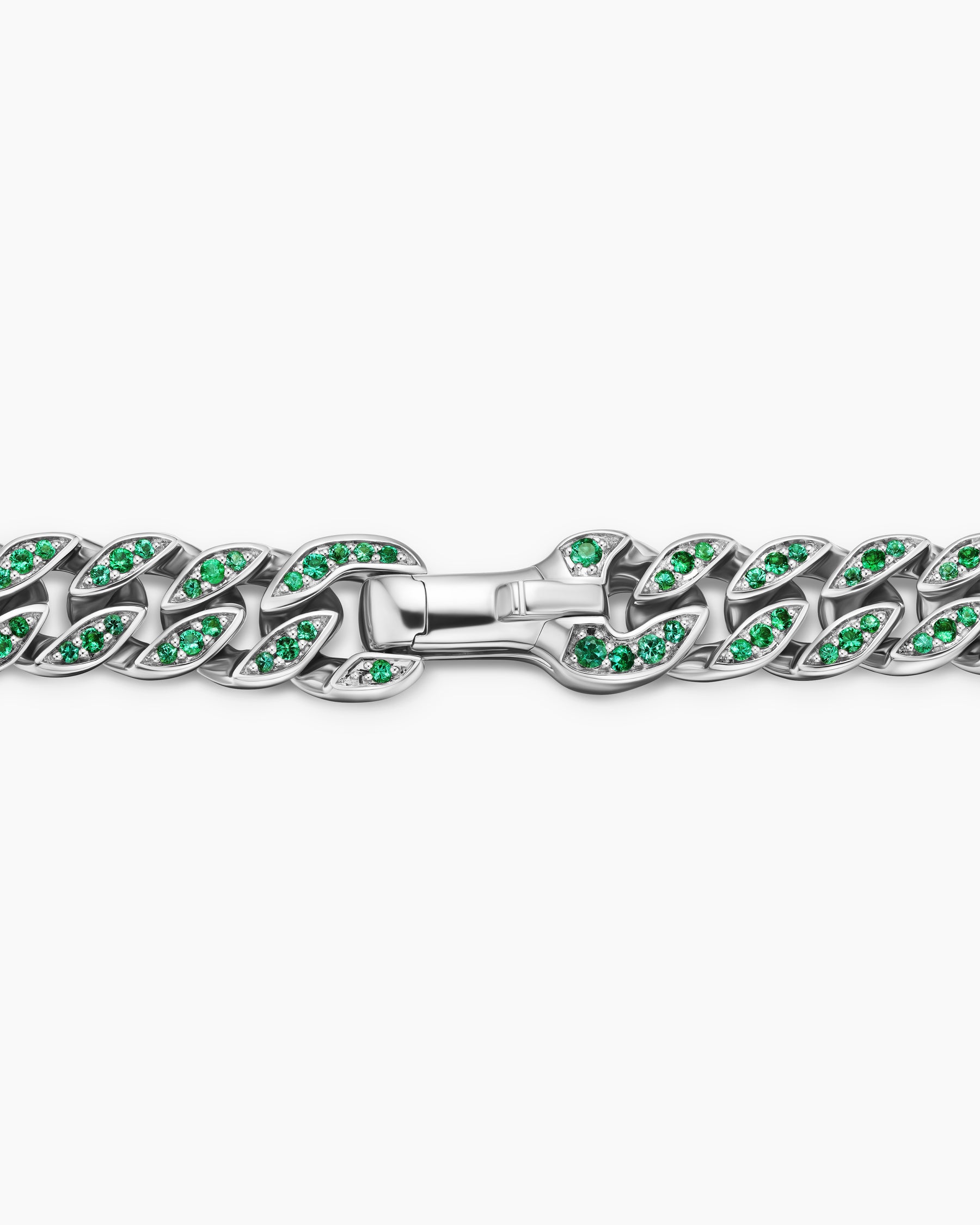 Curb Chain Bracelet in 18K White Gold with Emeralds, 8mm - Image 3
