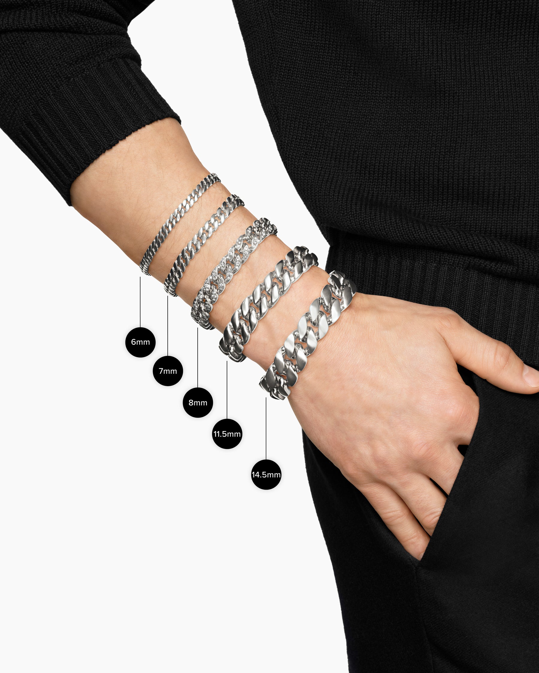Curb Chain Bracelet in 18K White Gold with Emeralds, 8mm - Image 4