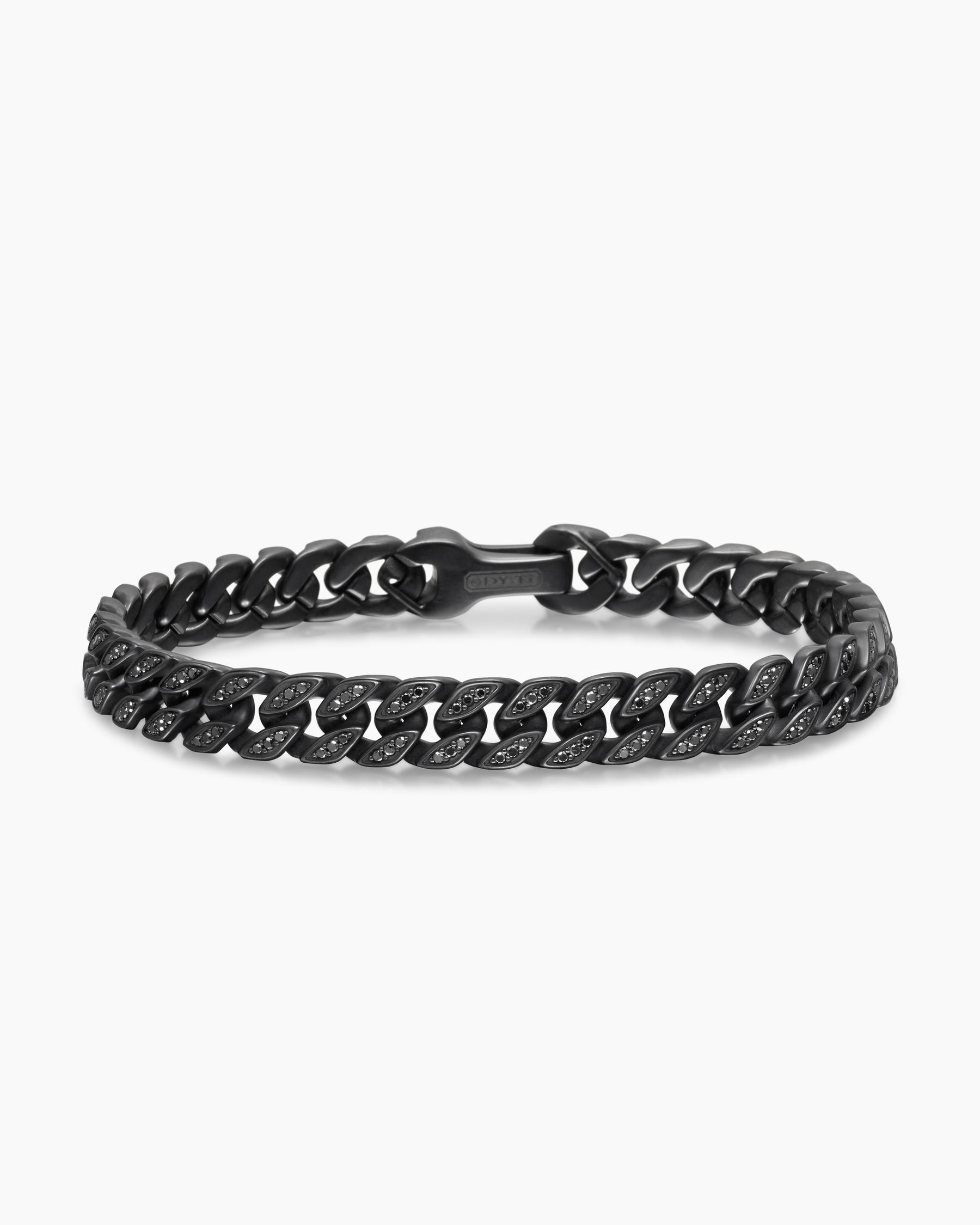 Curb Chain Bracelet in Black Titanium with Black Diamonds, 8mm - Image 4