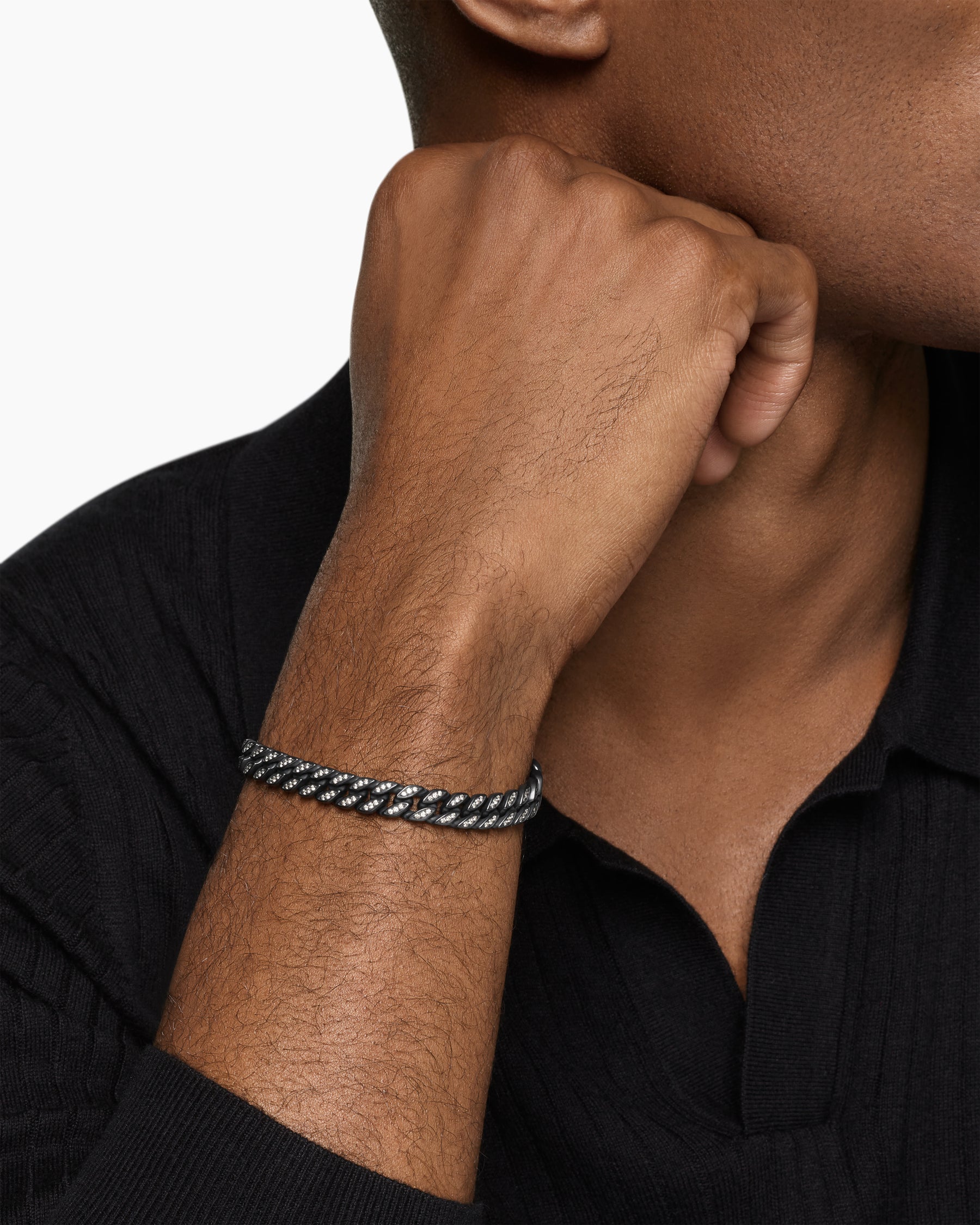 Alternative view of Curb Chain Bracelet in Black Titanium with Diamonds, 8mm