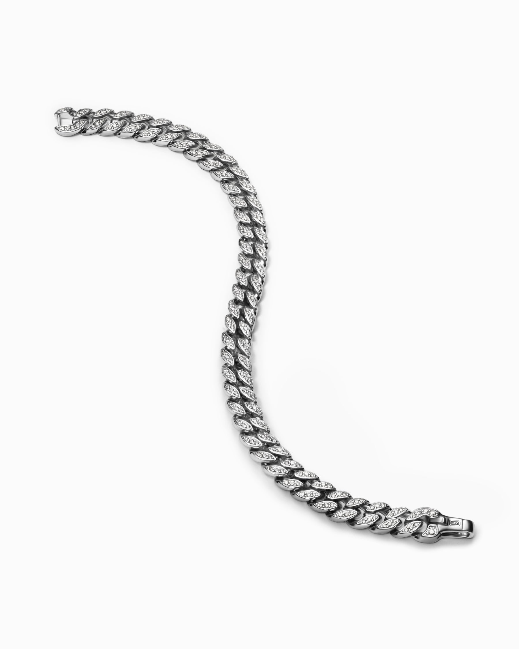 Curb Chain Bracelet in Platinum with Diamonds, 8mm - Image 3