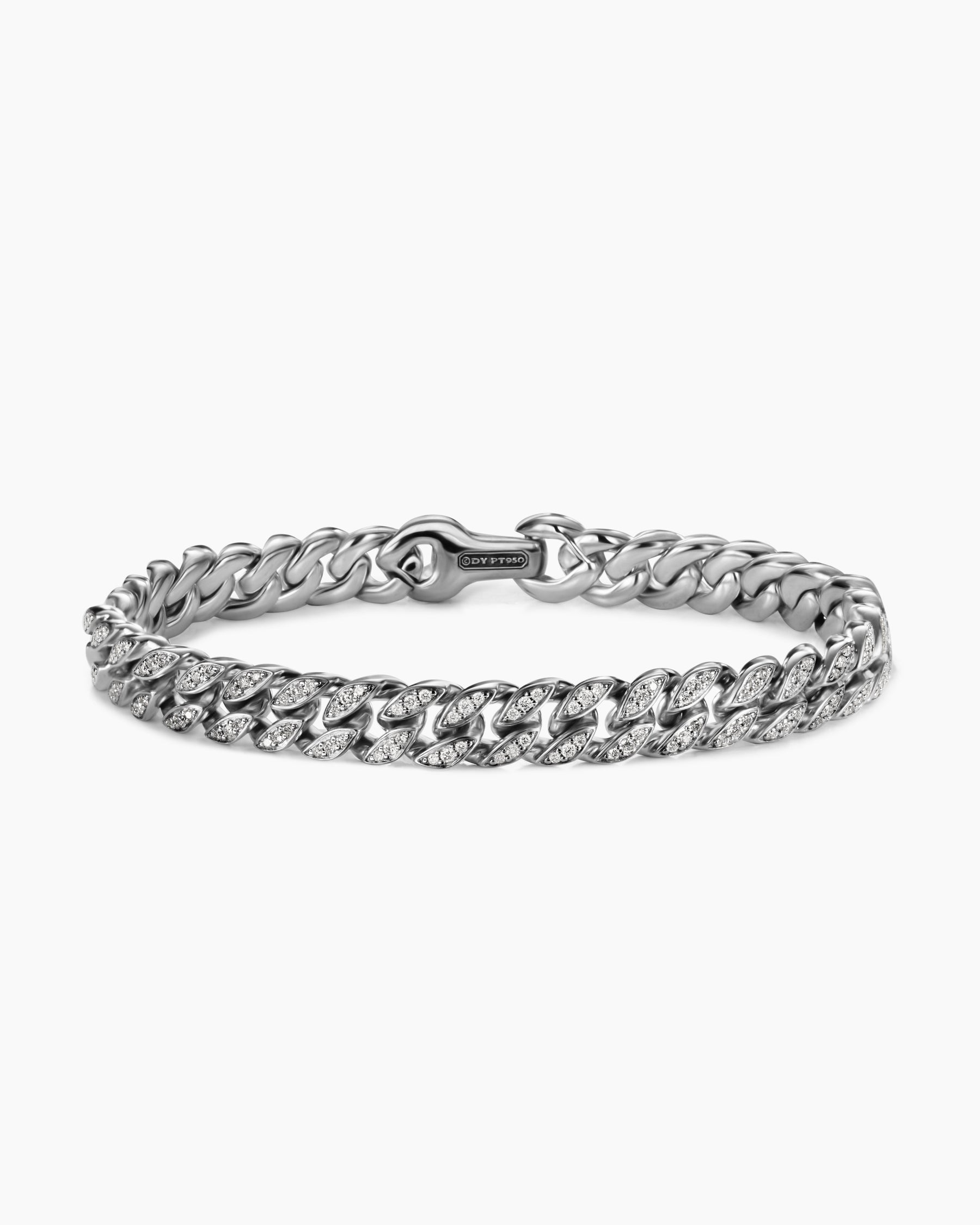 Curb Chain Bracelet in Platinum with Diamonds, 8mm - Image 4