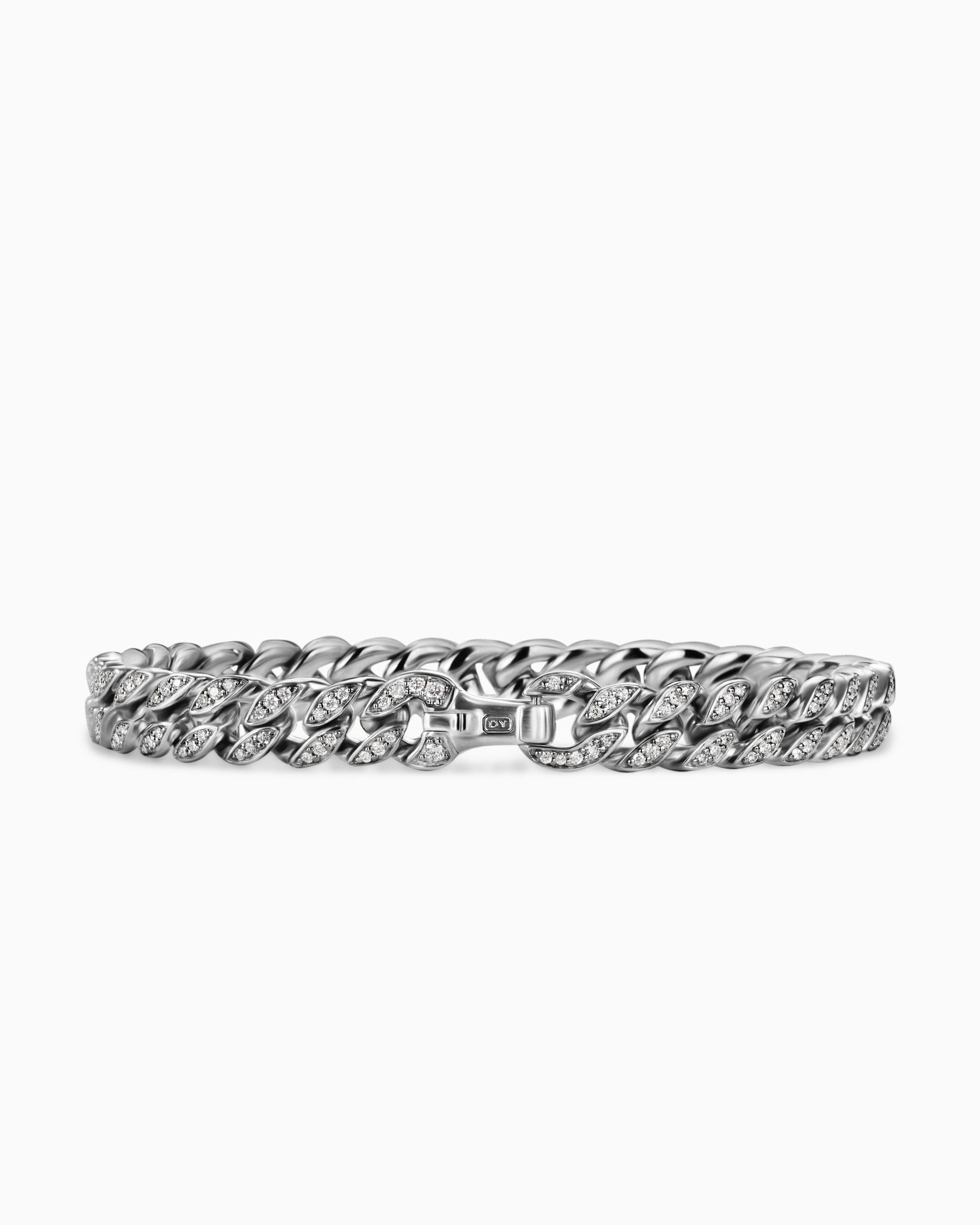 Curb Chain Bracelet in Platinum with Diamonds, 8mm - Image 5