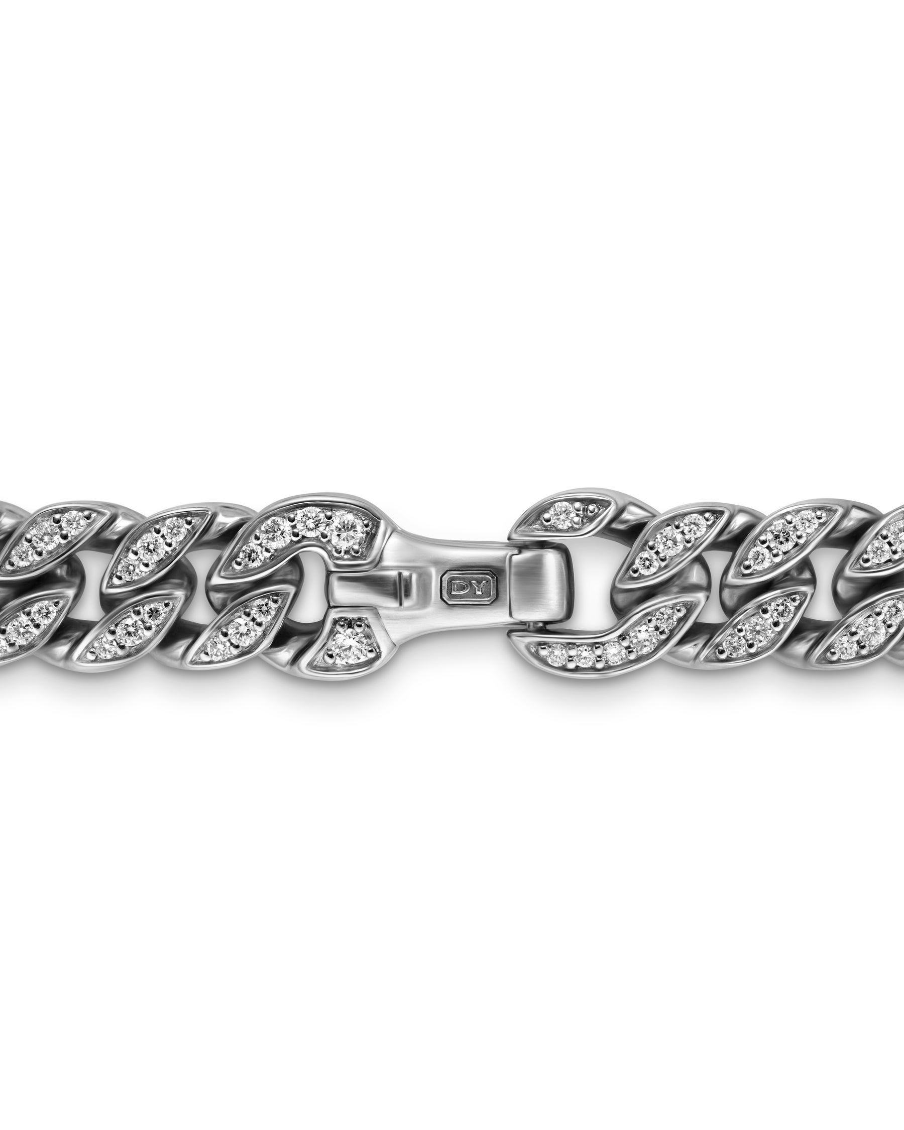 Curb Chain Bracelet in Platinum with Diamonds, 8mm - Image 6