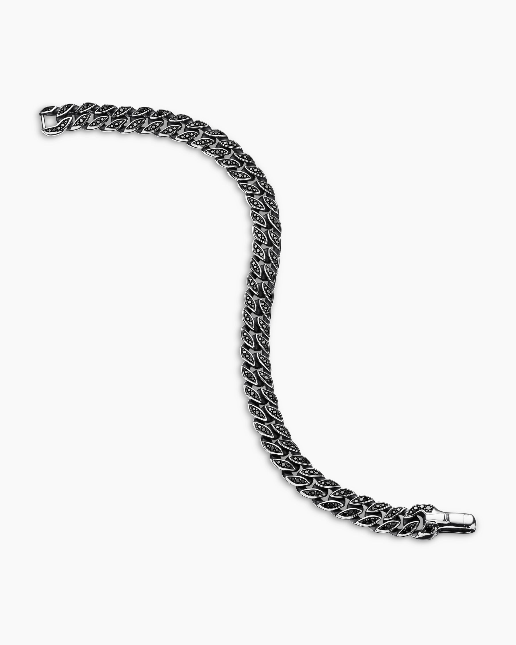 Curb Chain Bracelet in Sterling Silver with Black Diamonds, 8mm - Image 3