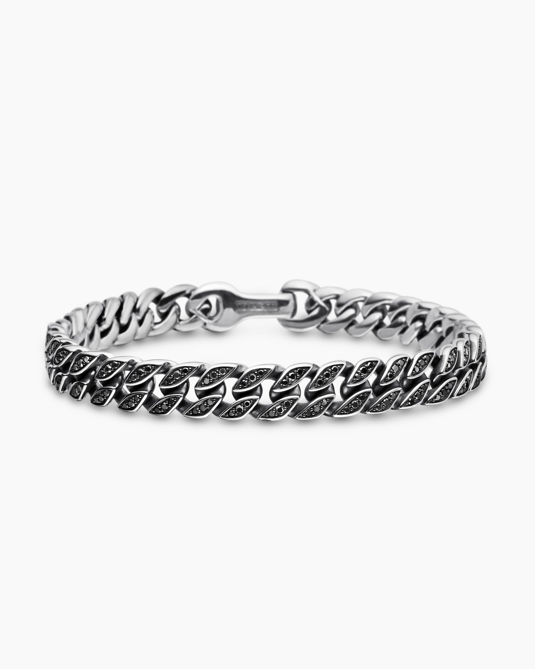 Curb Chain Bracelet in Sterling Silver with Black Diamonds, 8mm - Image 4