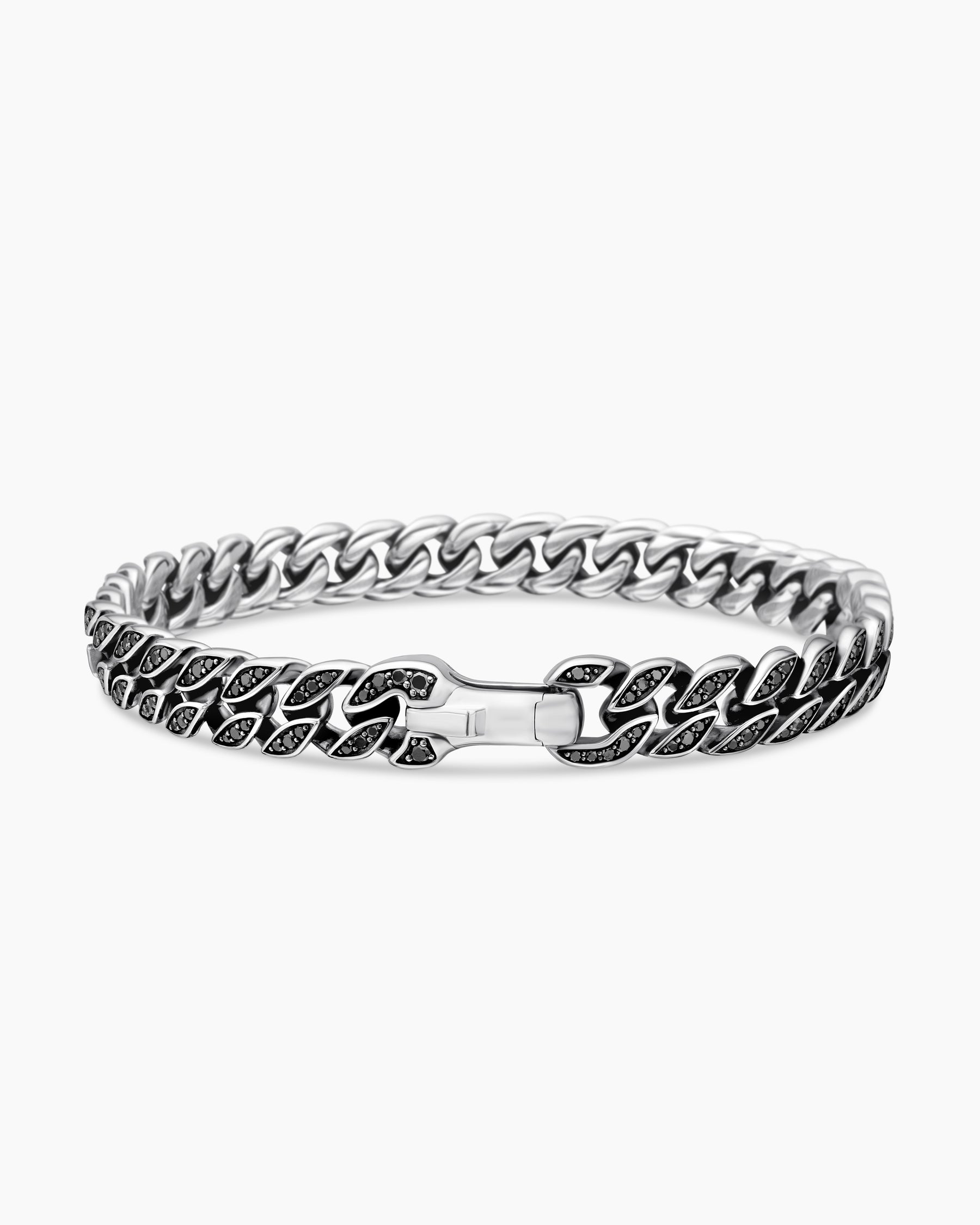 Curb Chain Bracelet in Sterling Silver with Black Diamonds, 8mm - Image 5