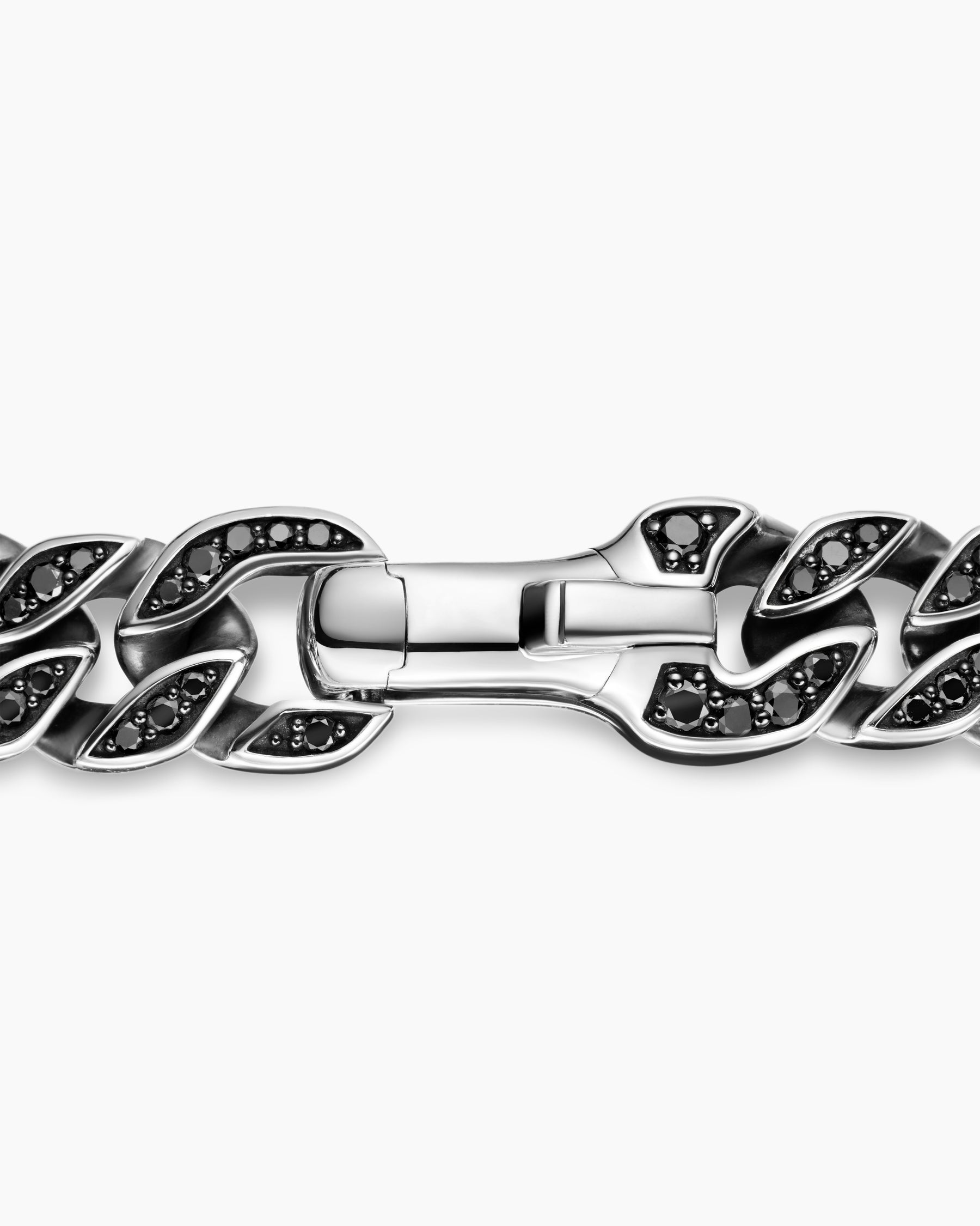Curb Chain Bracelet in Sterling Silver with Black Diamonds, 8mm - Image 7