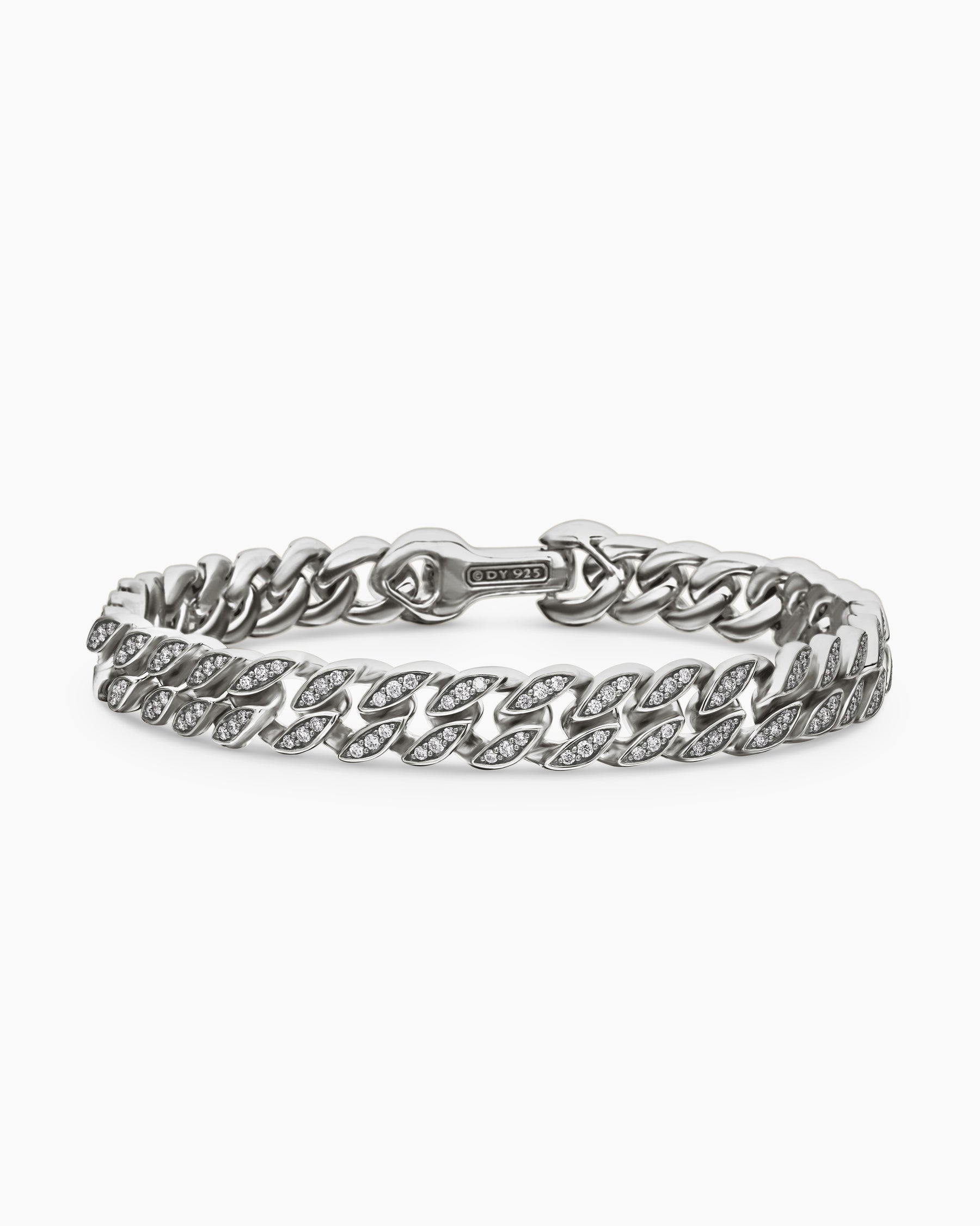 Curb Chain Bracelet in Sterling Silver with Diamonds, 8mm - Image 4