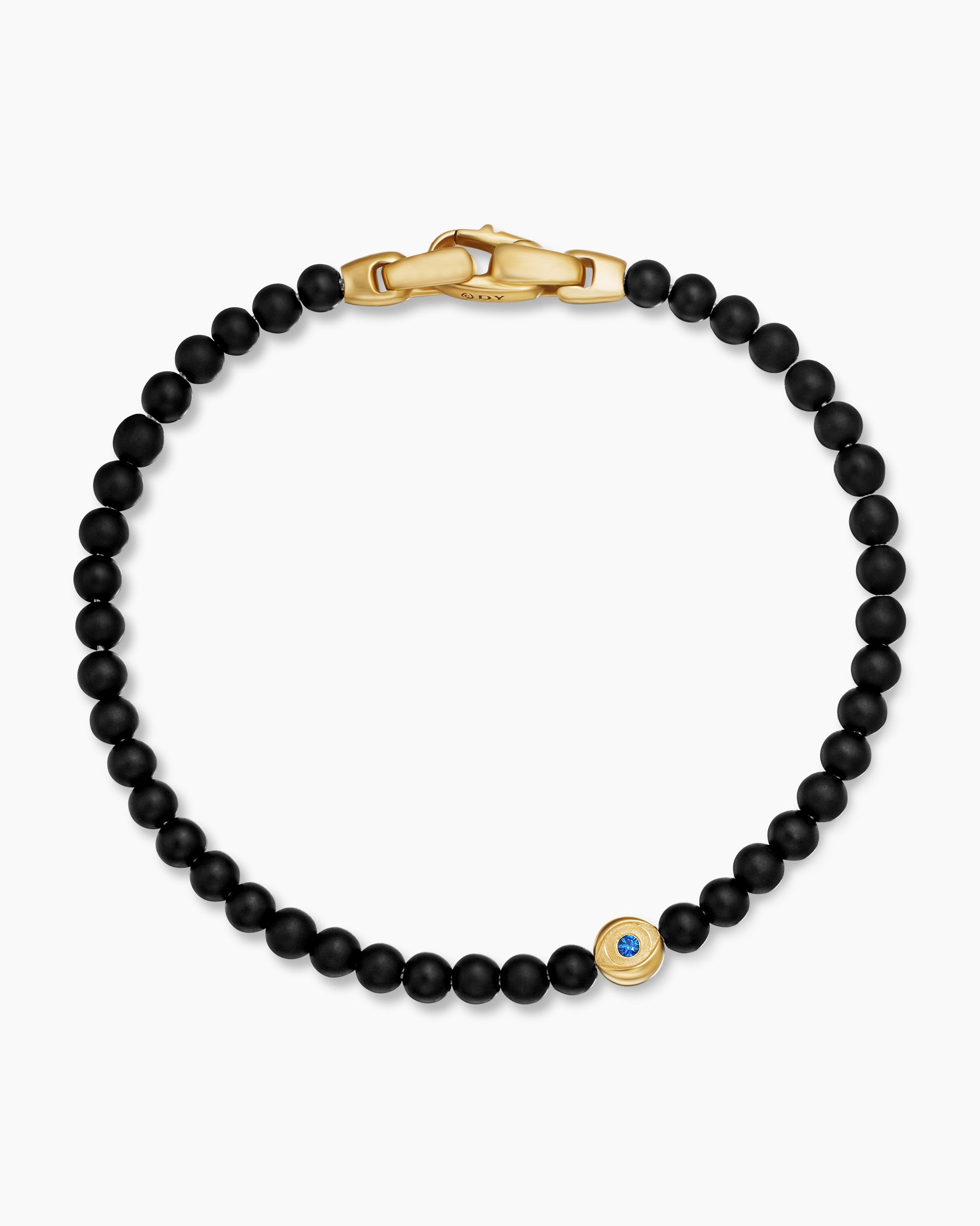 Spiritual Beads Evil Eye Bracelet with Black Onyx, Sapphire and 18K Yellow Gold, 4mm - Image 3