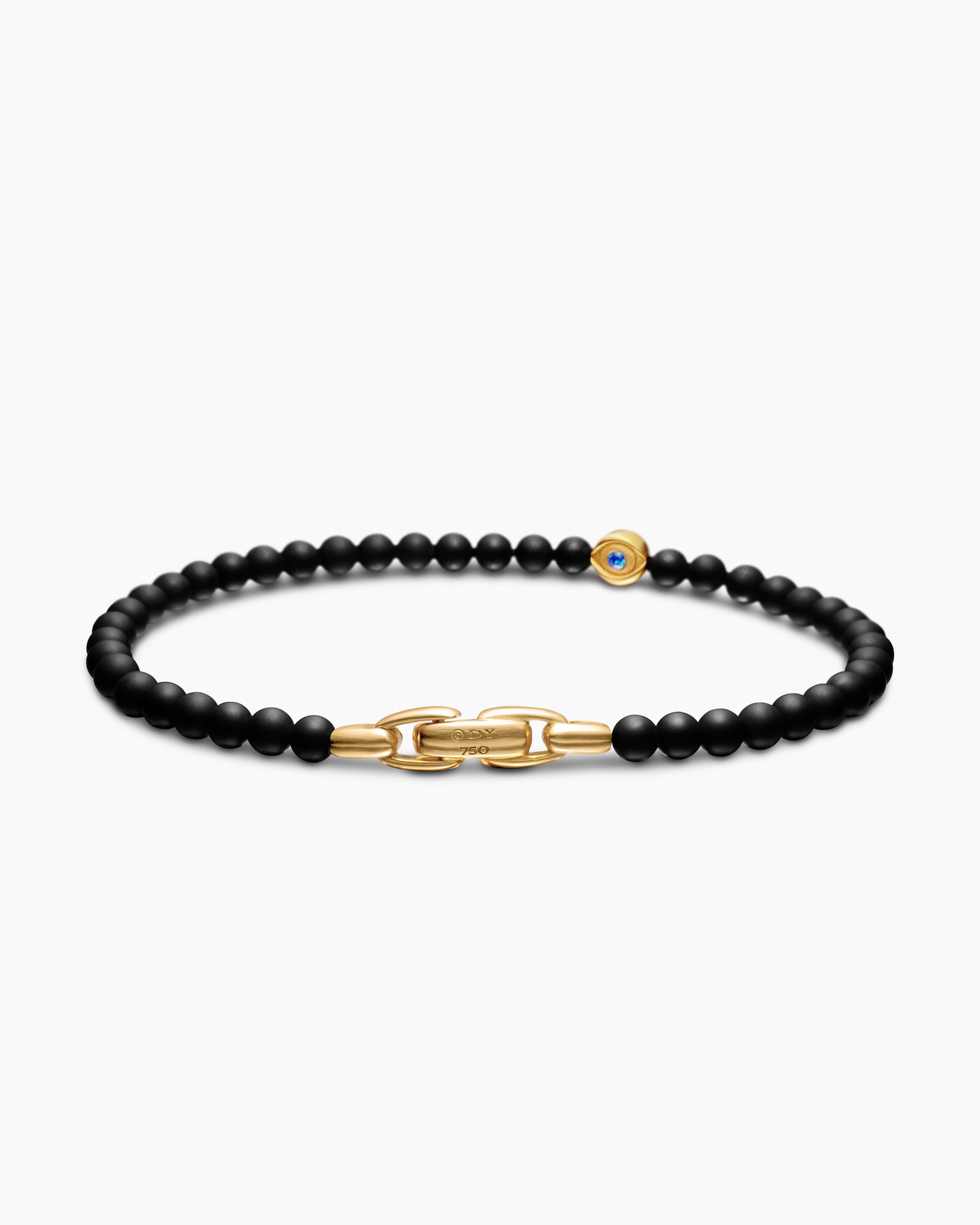 Spiritual Beads Evil Eye Bracelet with Black Onyx, Sapphire and 18K Yellow Gold, 4mm - Image 5