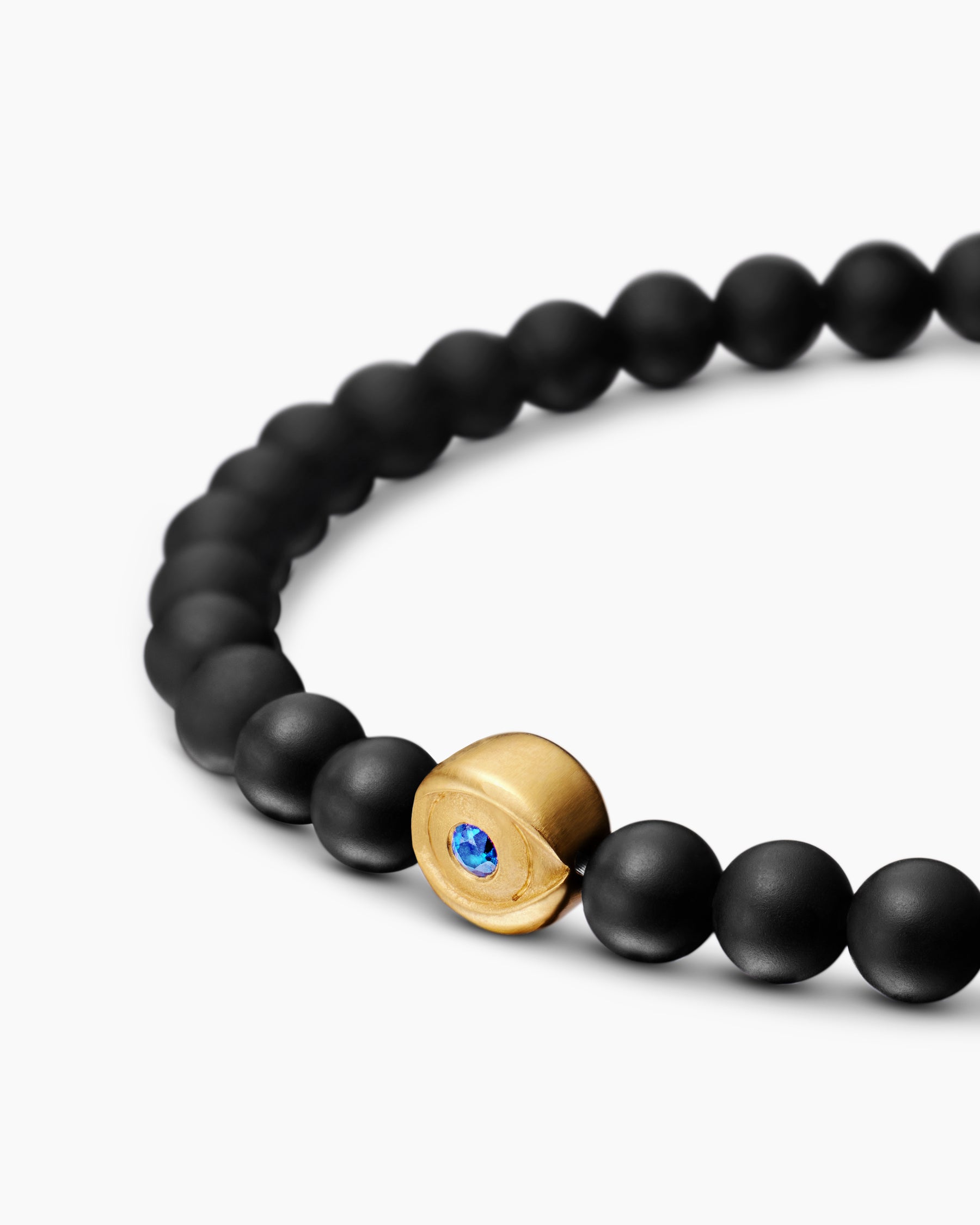 Spiritual Beads Evil Eye Bracelet with Black Onyx, Sapphire and 18K Yellow Gold, 4mm - Image 7