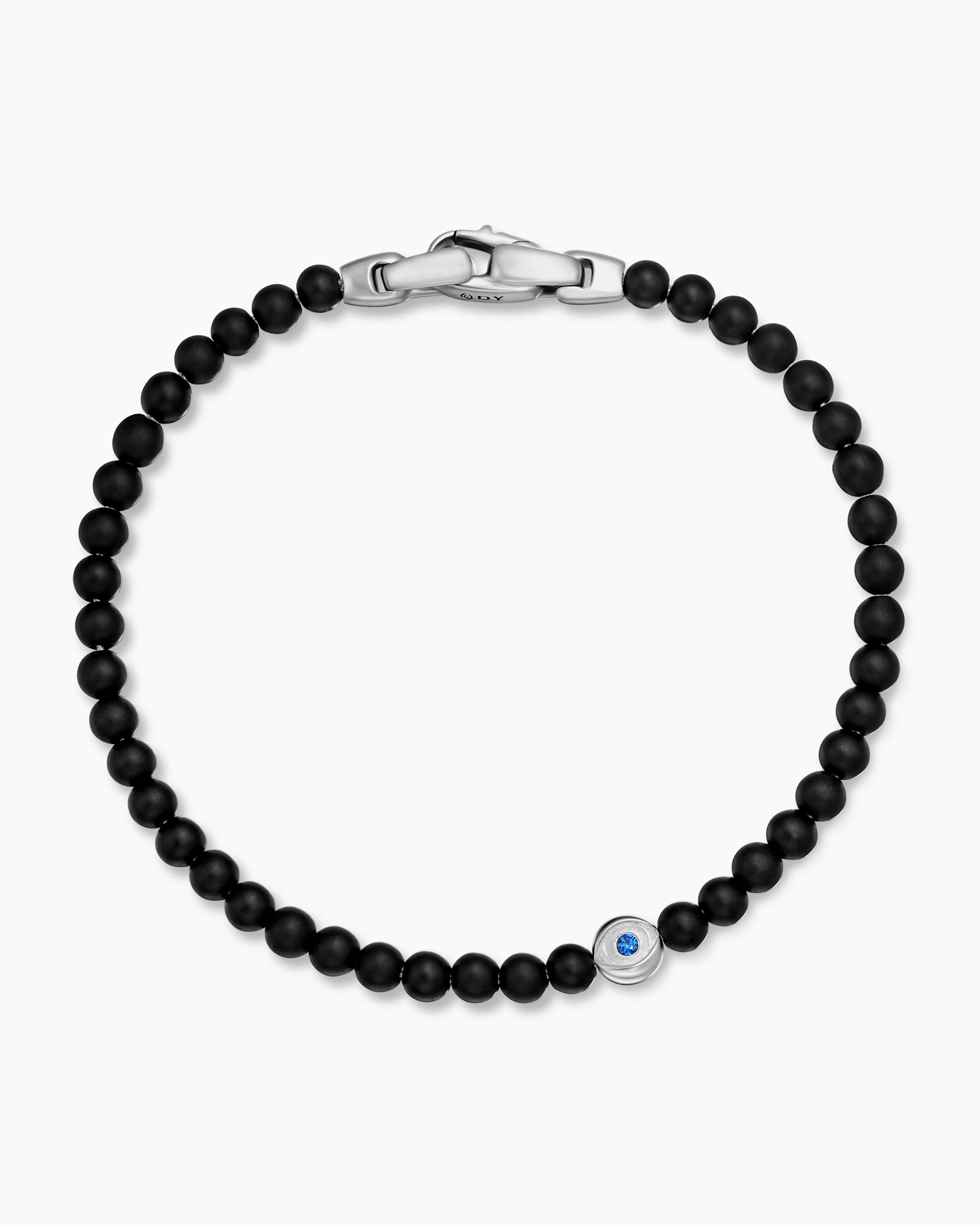 Spiritual Beads Evil Eye Bracelet in Sterling Silver with Black Onyx and Sapphire, 4mm - Image 3