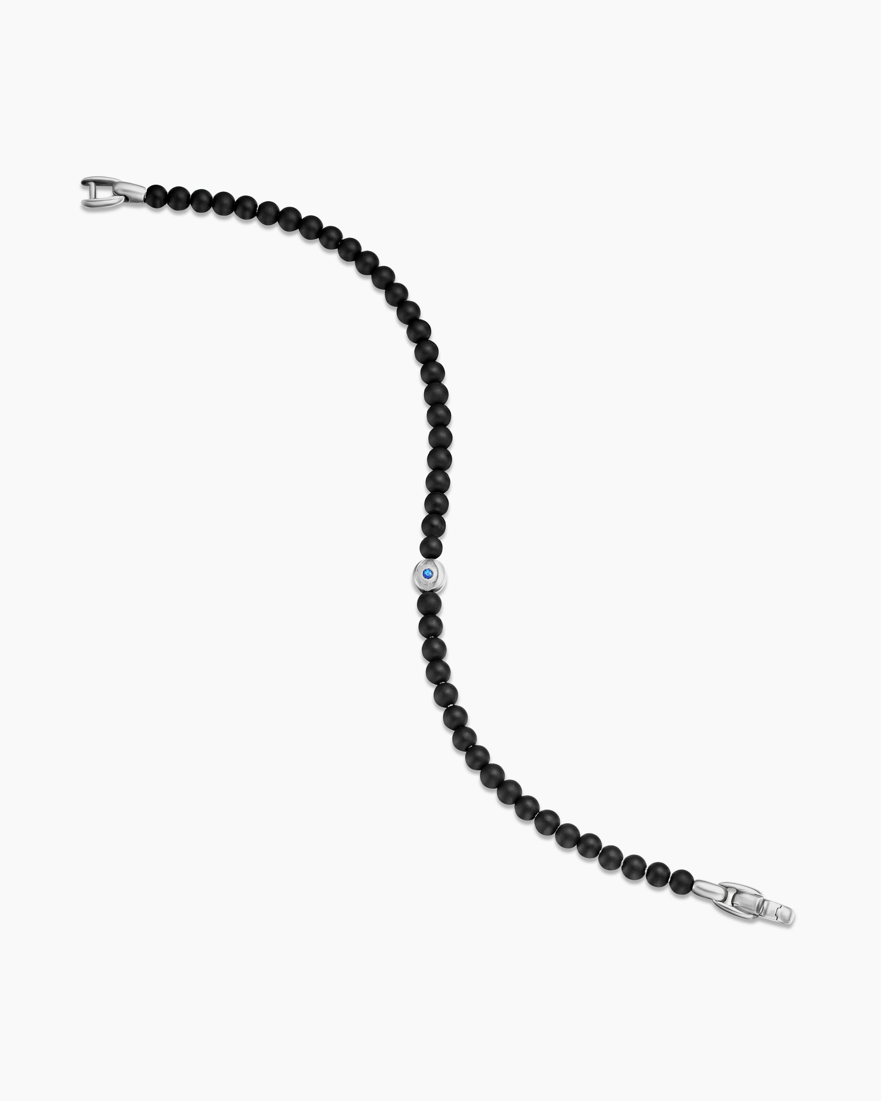 Spiritual Beads Evil Eye Bracelet in Sterling Silver with Black Onyx and Sapphire, 4mm - Image 4