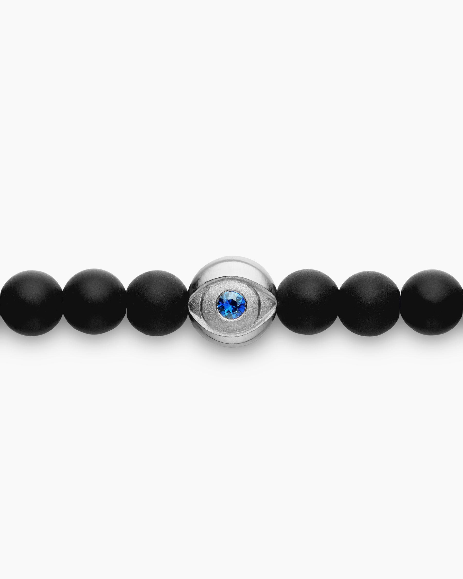 Spiritual Beads Evil Eye Bracelet in Sterling Silver with Black Onyx and Sapphire, 4mm - Image 6