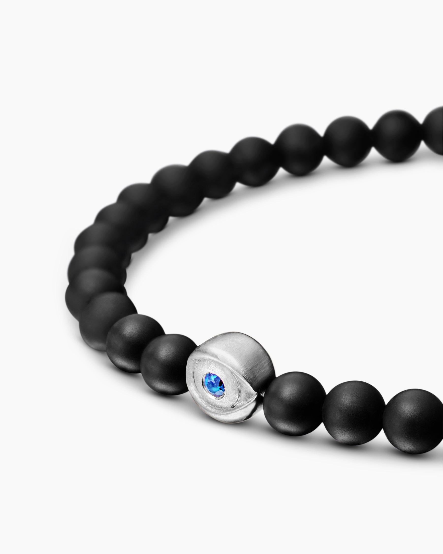 Spiritual Beads Evil Eye Bracelet in Sterling Silver with Black Onyx and Sapphire, 4mm - Image 7