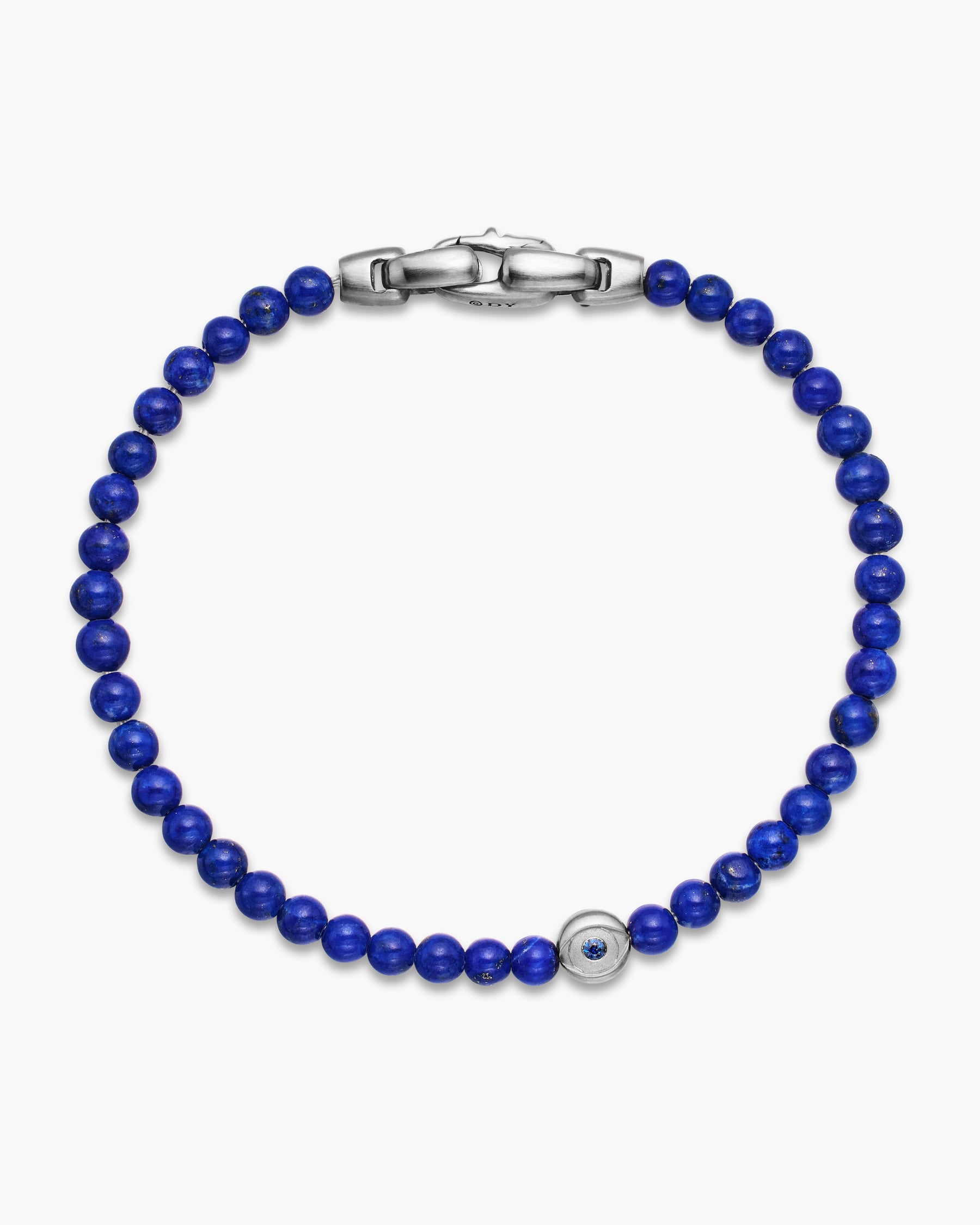 Spiritual Beads Evil Eye Bracelet in Sterling Silver with Lapis and Sapphire, 4mm - Image 3