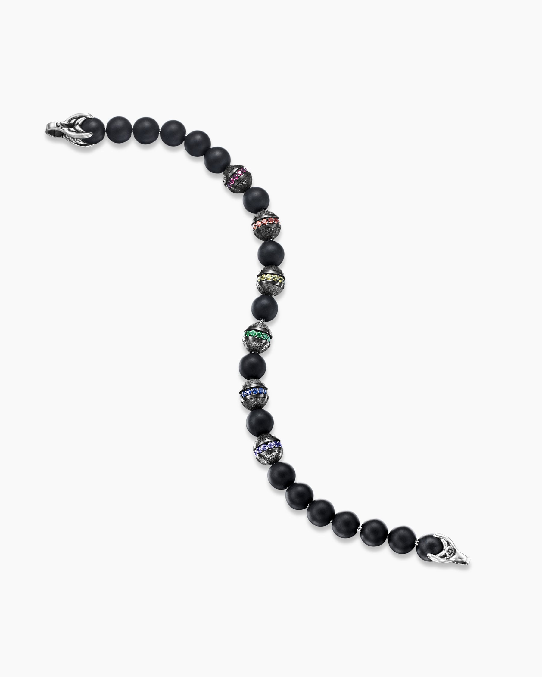 Spiritual Beads Rainbow Bracelet in Sterling Silver with Black Onyx, Sapphires and Tsavorites, 8mm - Image 4