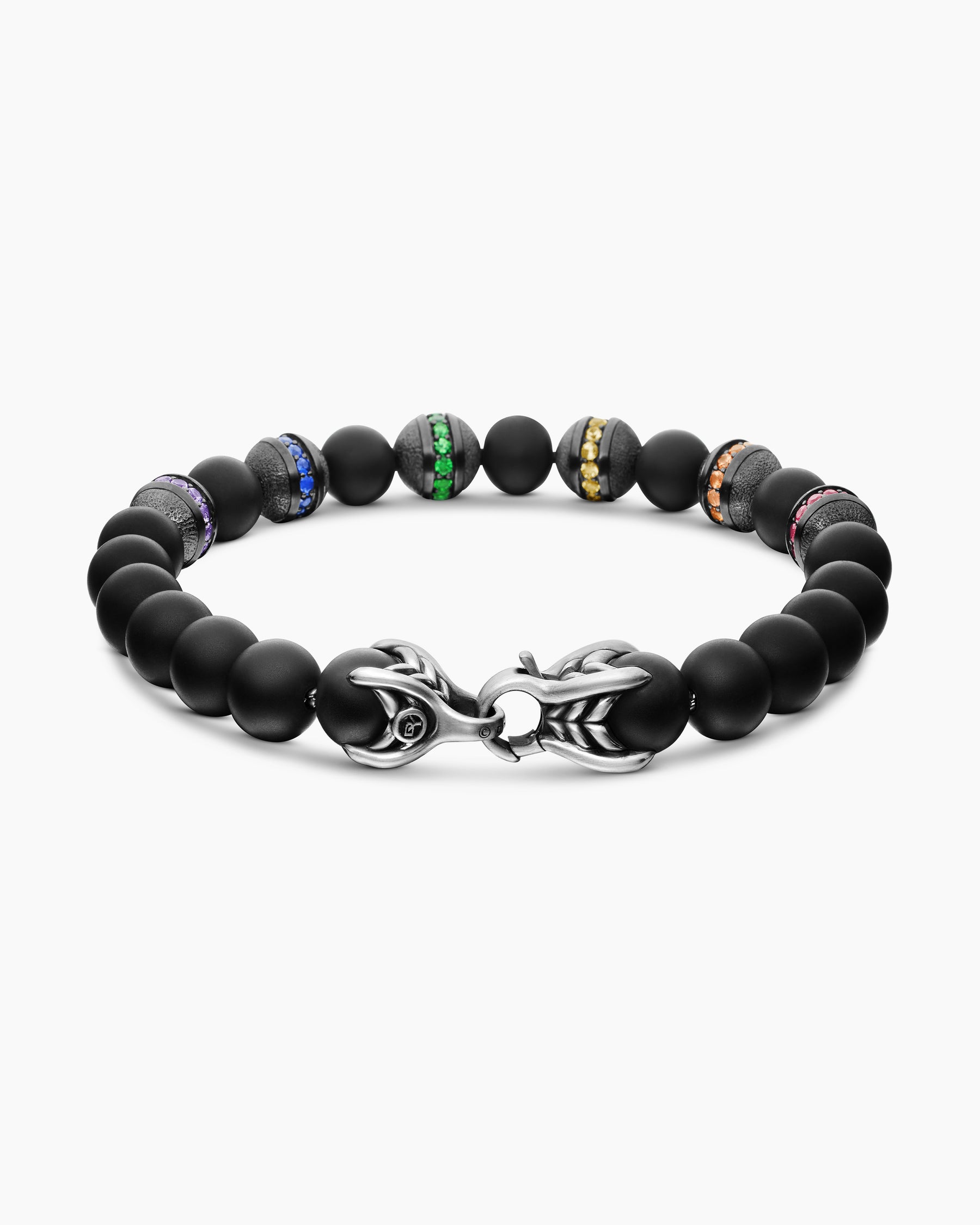 Spiritual Beads Rainbow Bracelet in Sterling Silver with Black Onyx, Sapphires and Tsavorites, 8mm - Image 5