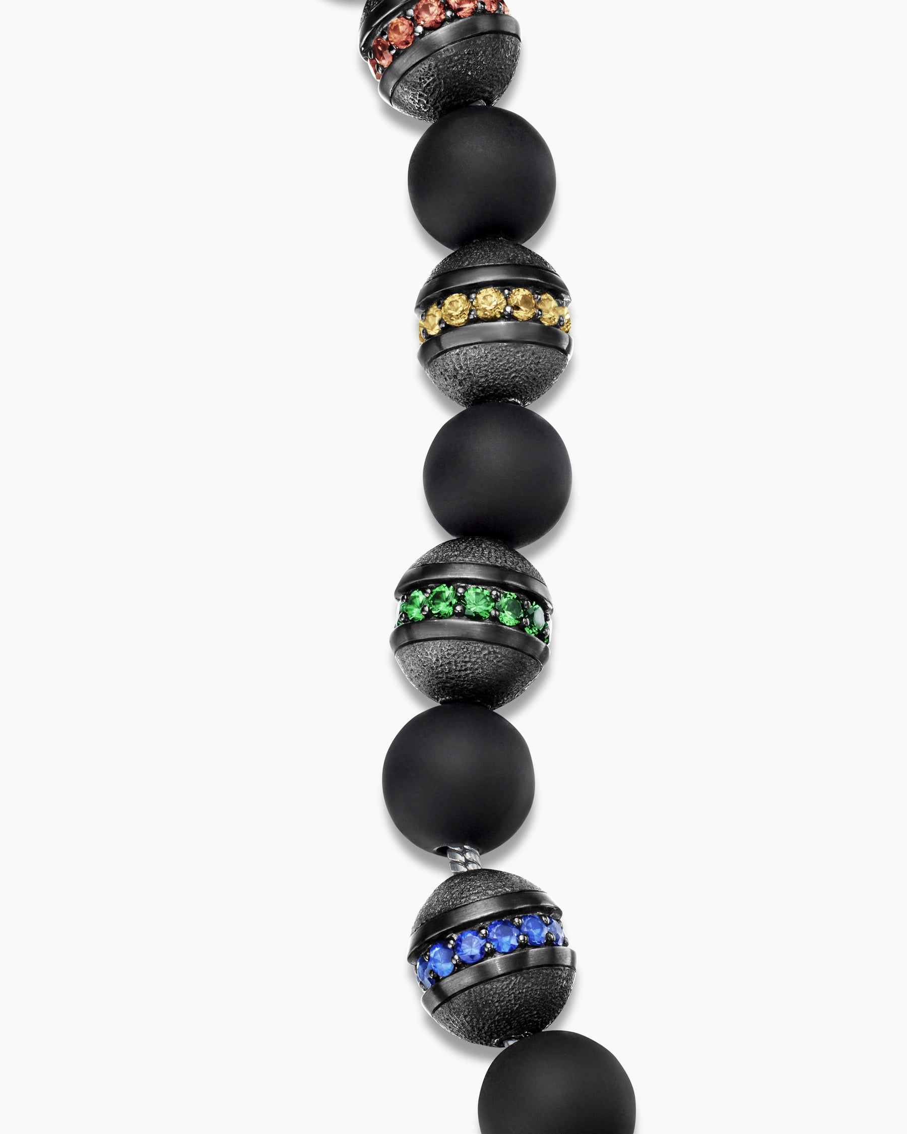 Spiritual Beads Rainbow Bracelet in Sterling Silver with Black Onyx, Sapphires and Tsavorites, 8mm - Image 6