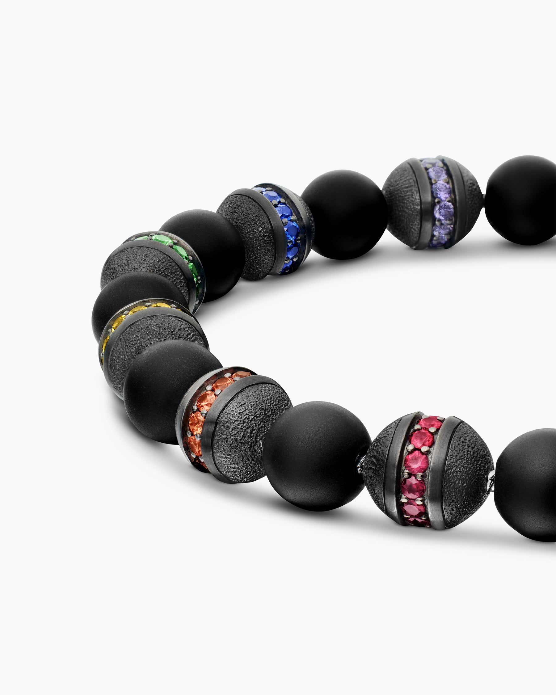 Spiritual Beads Rainbow Bracelet in Sterling Silver with Black Onyx, Sapphires and Tsavorites, 8mm - Image 7