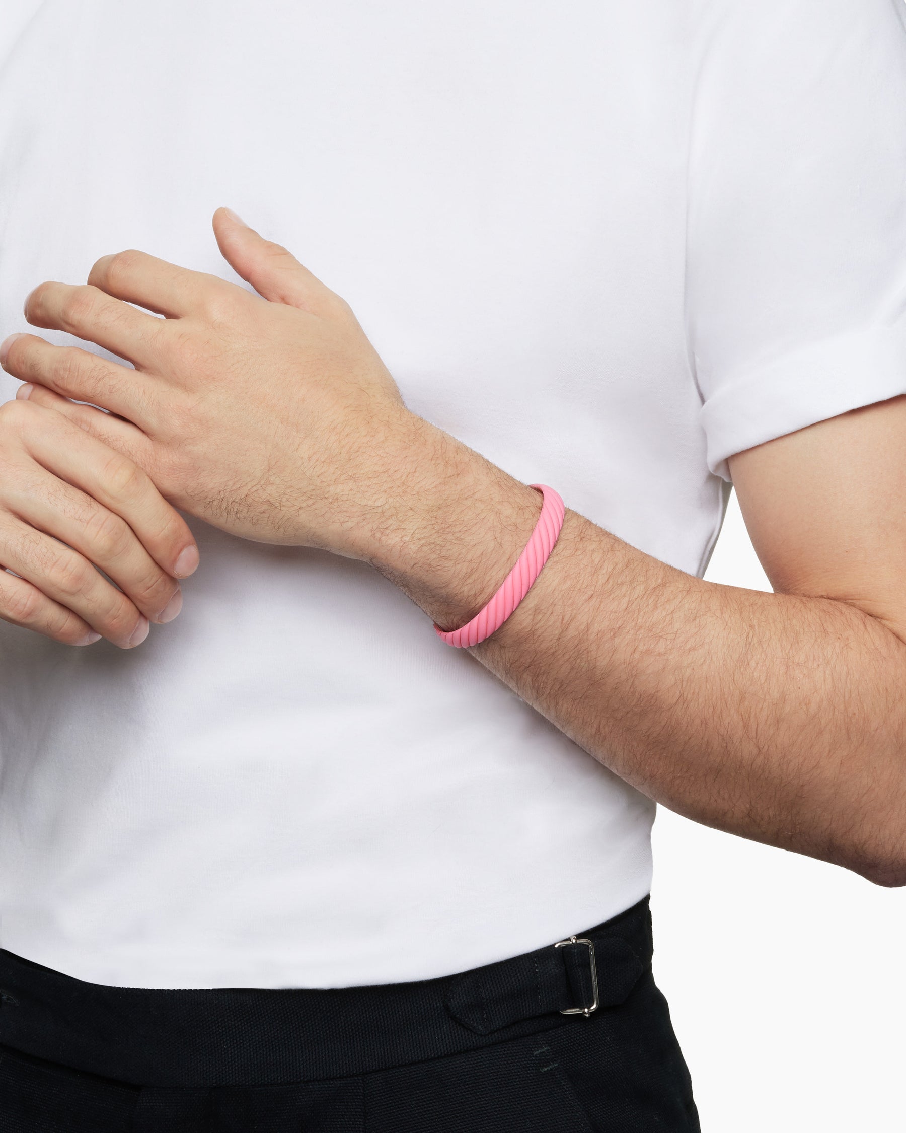 Alternative view of Cable Bracelet in Pink Rubber, 10mm