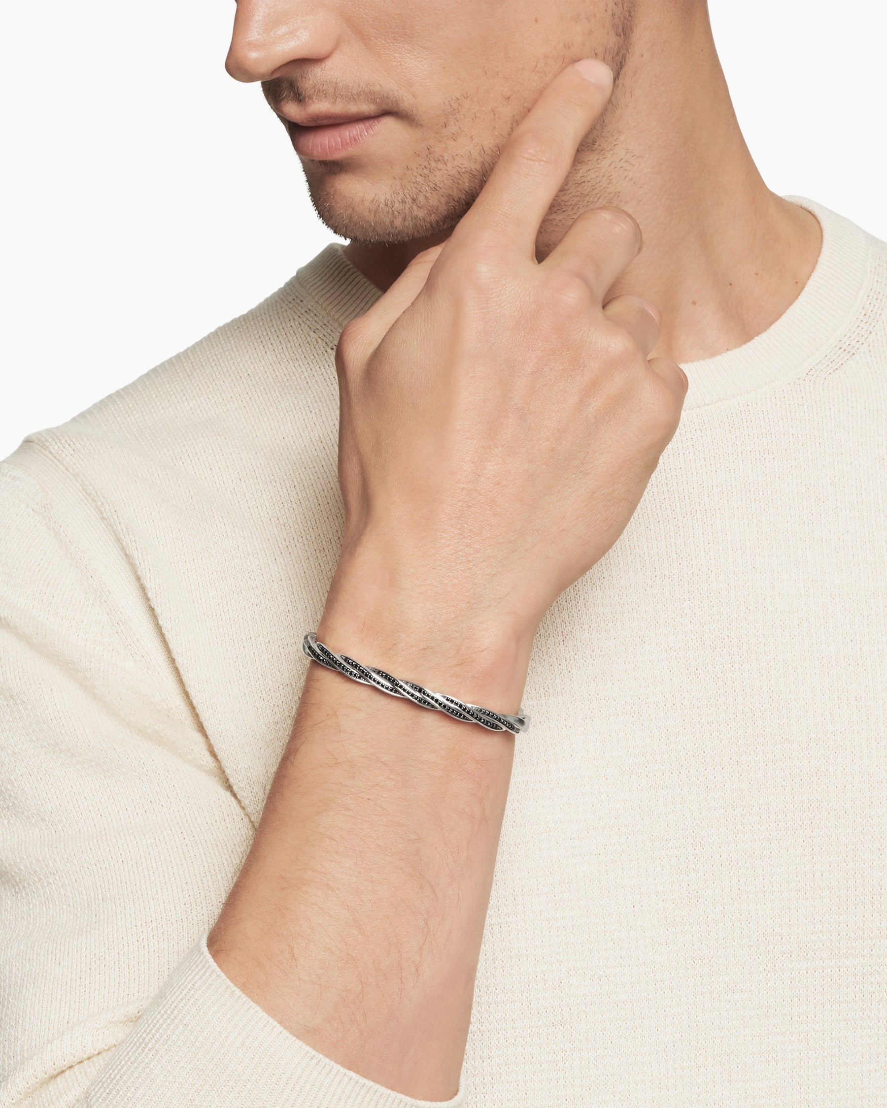 Alternative view of DY Helios Cuff Bracelet in Sterling Silver with Black Diamonds, 6mm