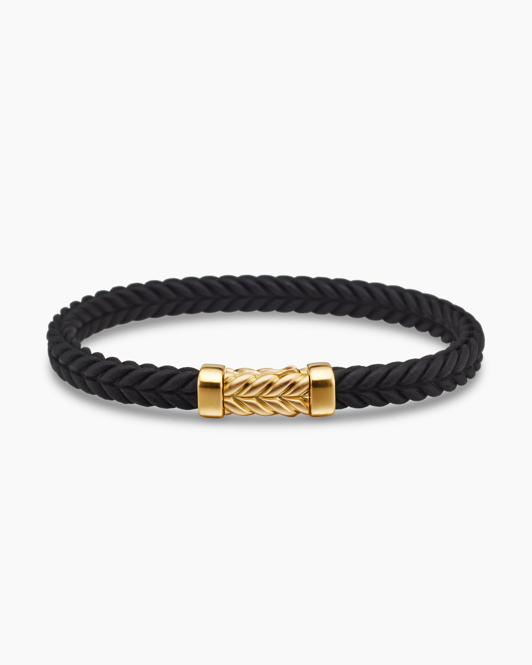 Chevron Bracelet in Black Rubber with 18K Yellow Gold, 6mm - Image 4