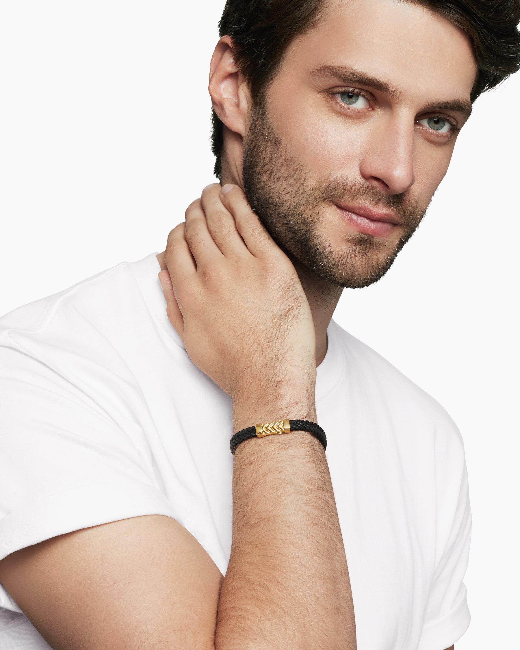 Alternative view of Chevron Bracelet in Black Rubber with 18K Yellow Gold, 6mm