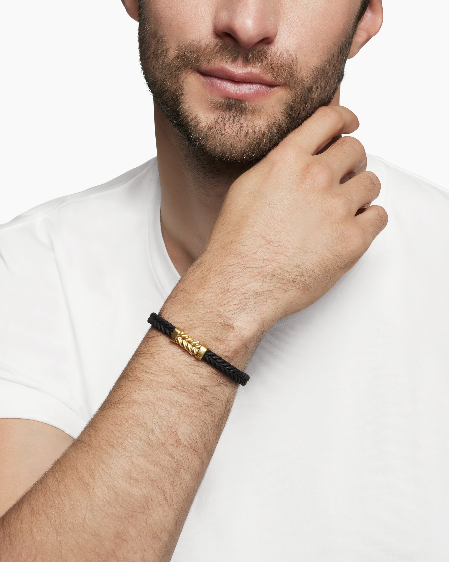 Chevron Bracelet in Black Rubber with 18K Yellow Gold, 6mm - Image 7