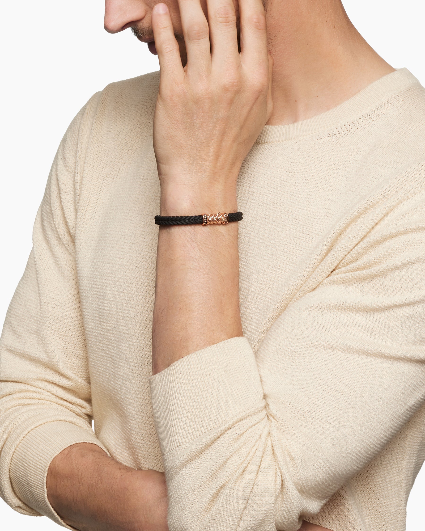 Alternative view of Chevron Bracelet in Black Rubber with 18K Rose Gold and Cognac Diamonds, 6mm