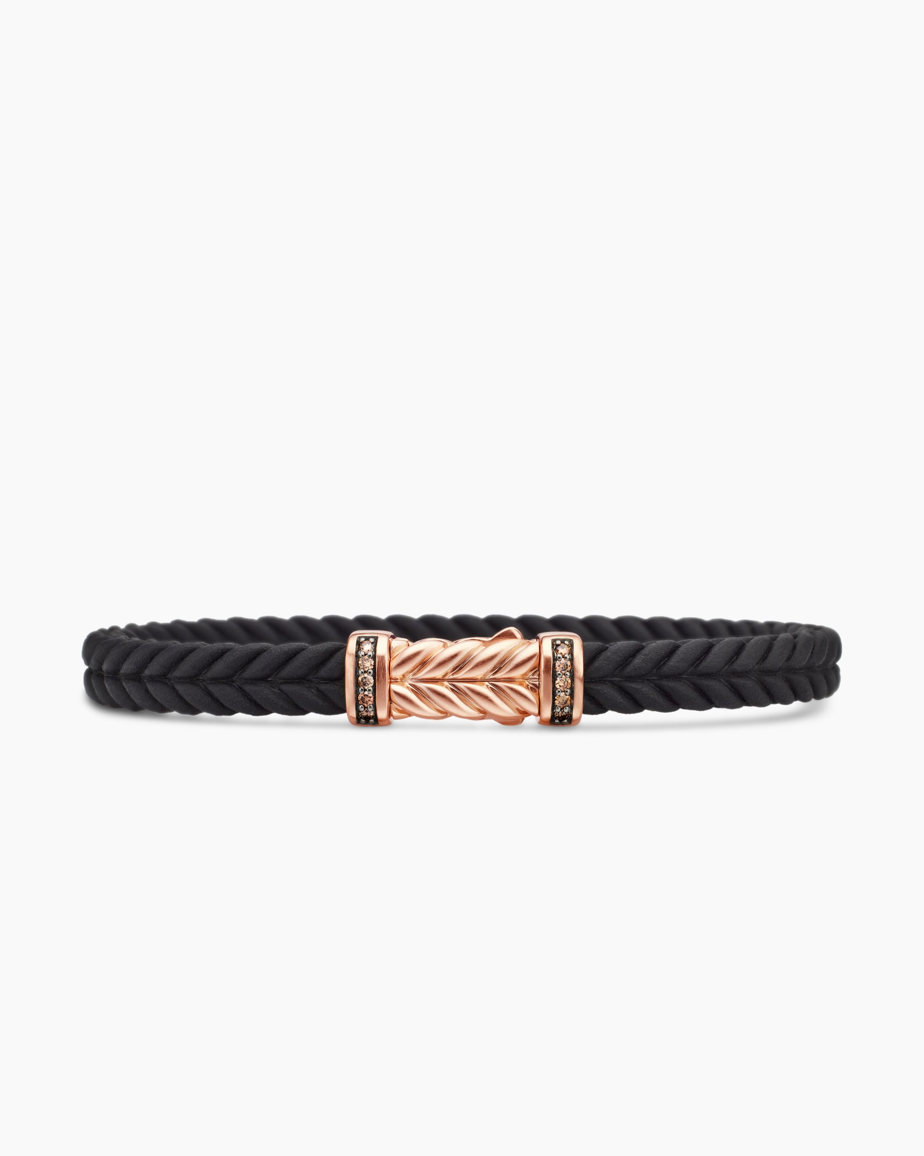 Chevron Bracelet in Black Rubber with 18K Rose Gold and Cognac Diamonds, 6mm