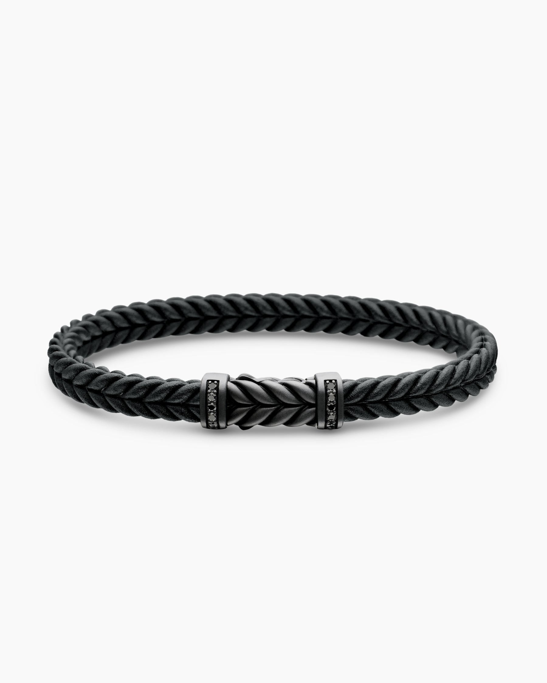 Chevron Bracelet in Black Rubber with Black Titanium and Black Diamonds, 6mm - Image 4