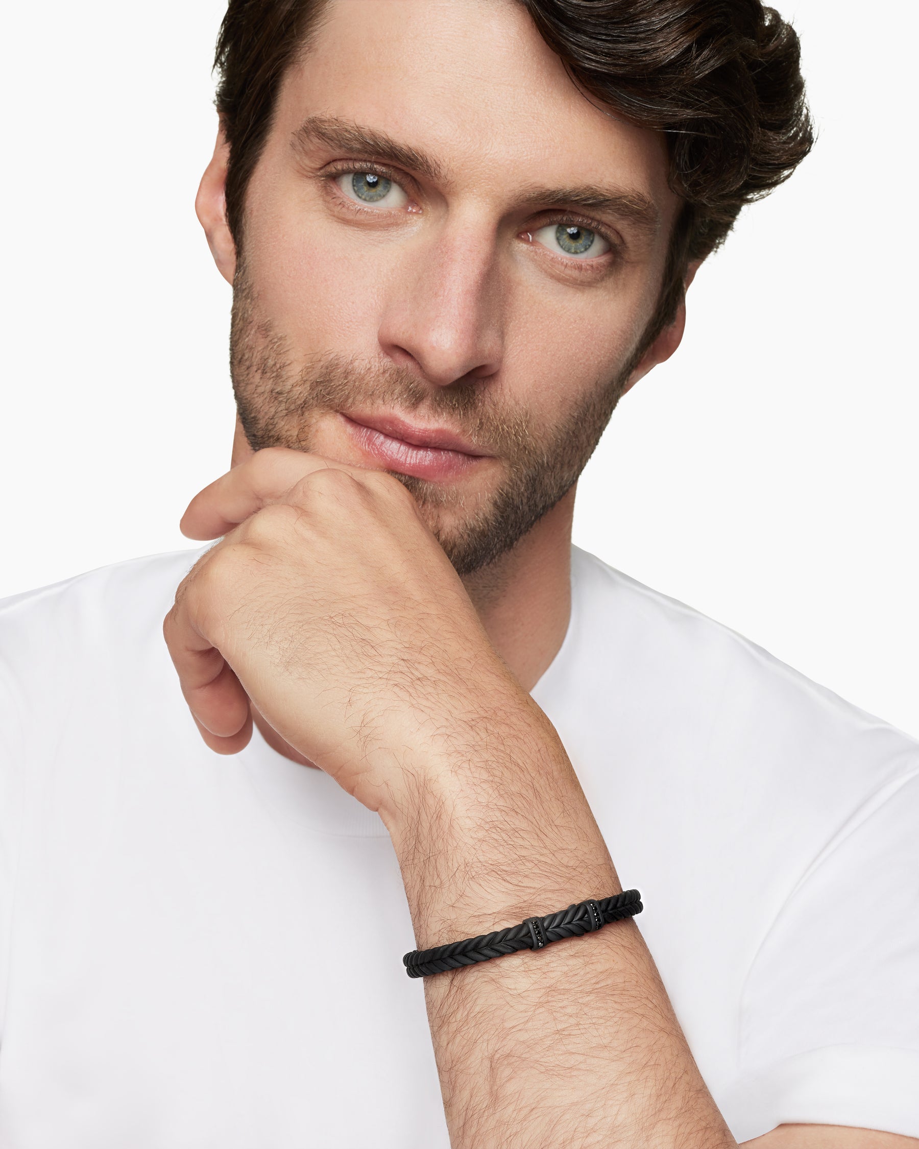 Chevron Bracelet in Black Rubber with Black Titanium and Black Diamonds, 6mm - Image 7