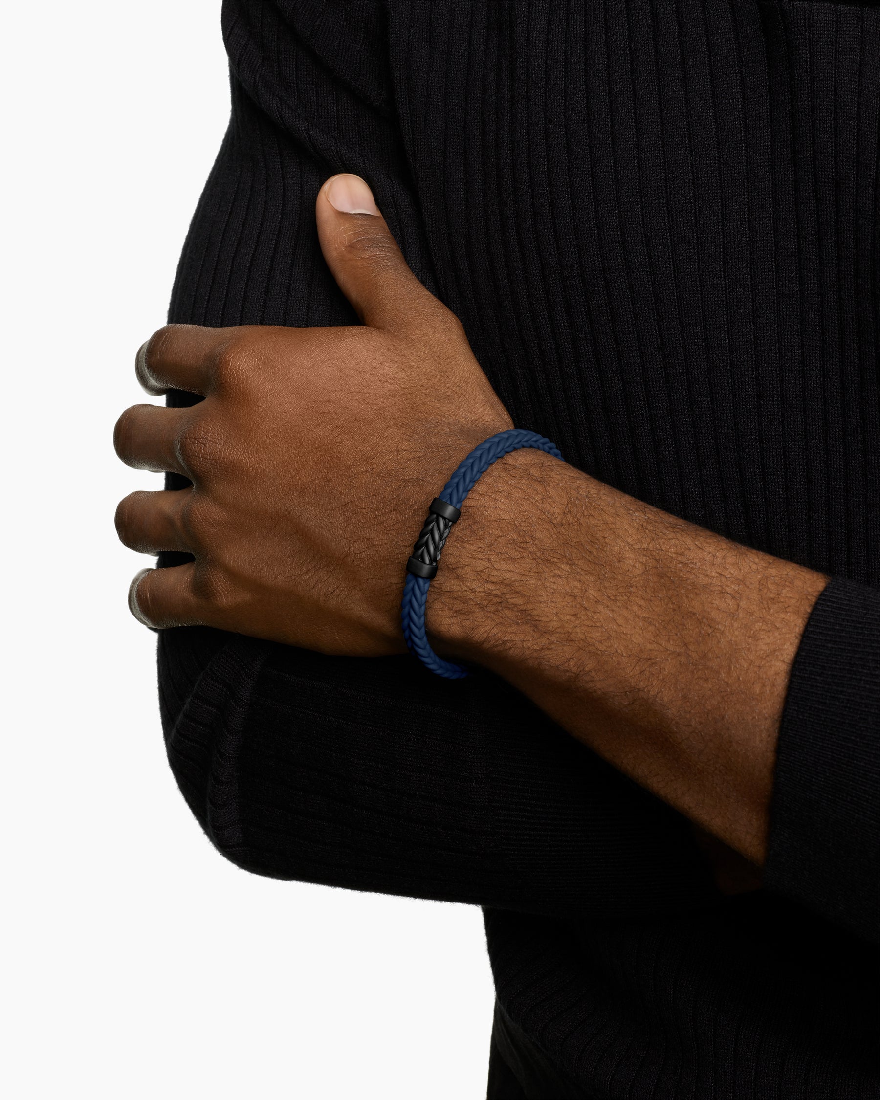 Alternative view of Chevron Bracelet in Blue Rubber with Black Titanium, 6mm