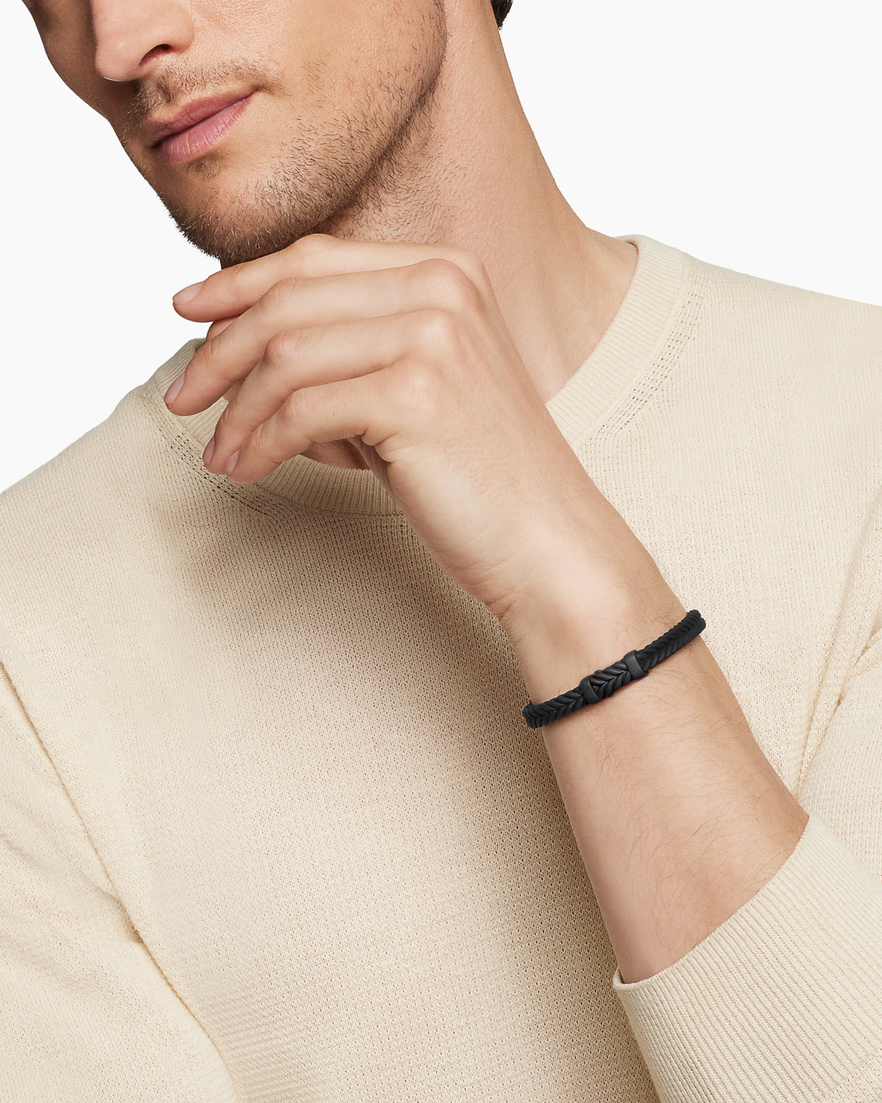 Alternative view of Chevron Bracelet in Black Rubber with Black Titanium, 6mm