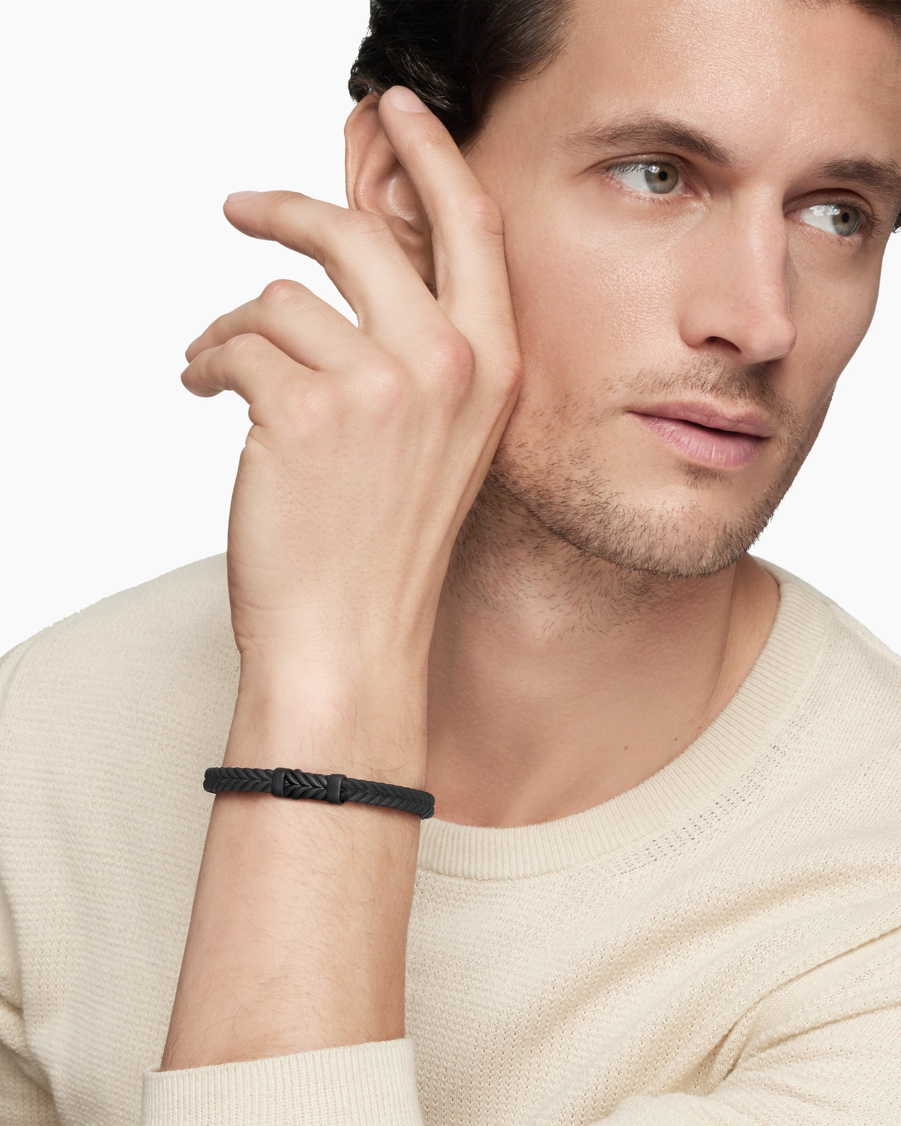 Chevron Bracelet in Black Rubber with Black Titanium, 6mm - Image 7