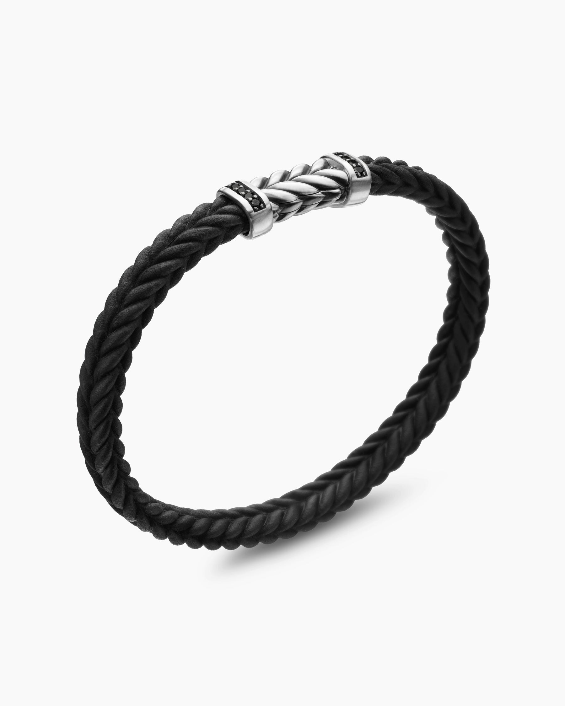 Chevron Bracelet in Black Rubber with Black Diamonds and Sterling Silver, 6mm - Image 3