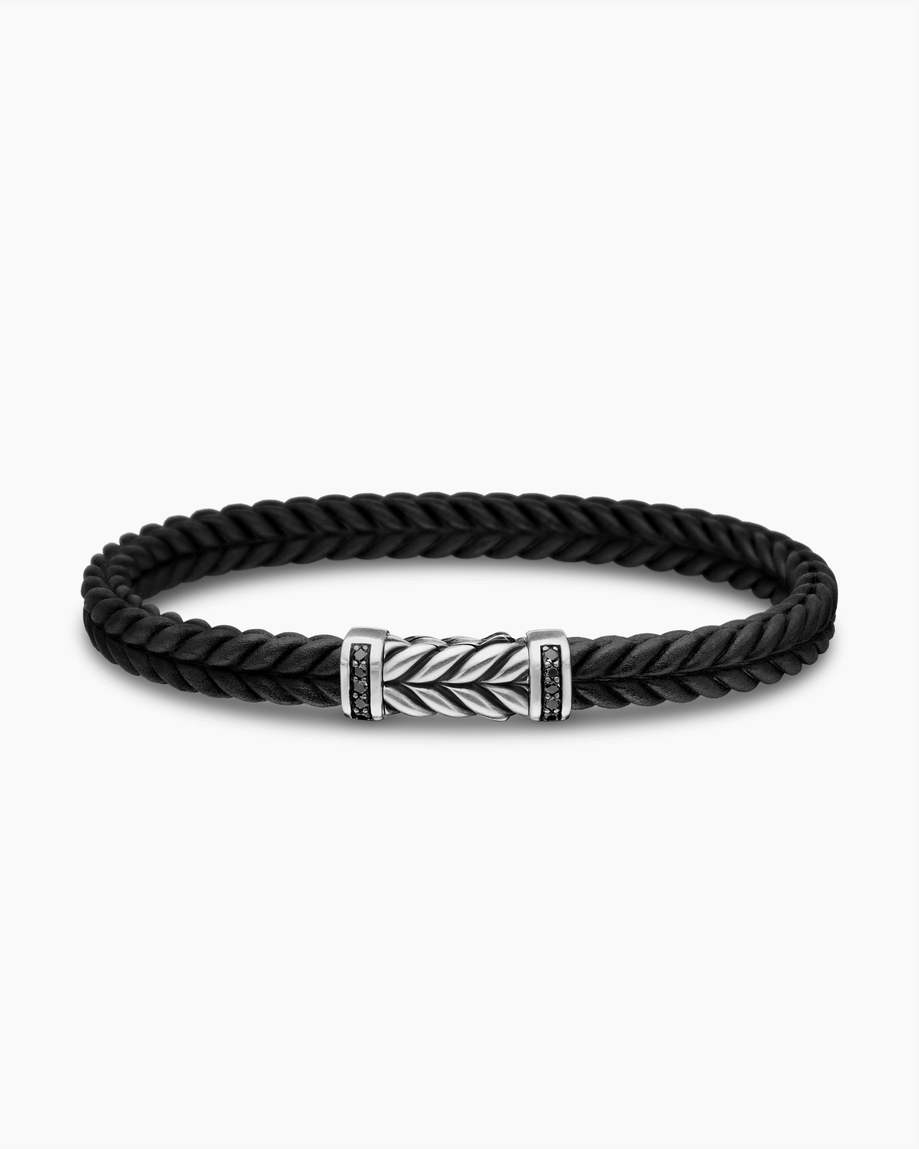 Chevron Bracelet in Black Rubber with Black Diamonds and Sterling Silver, 6mm - Image 4