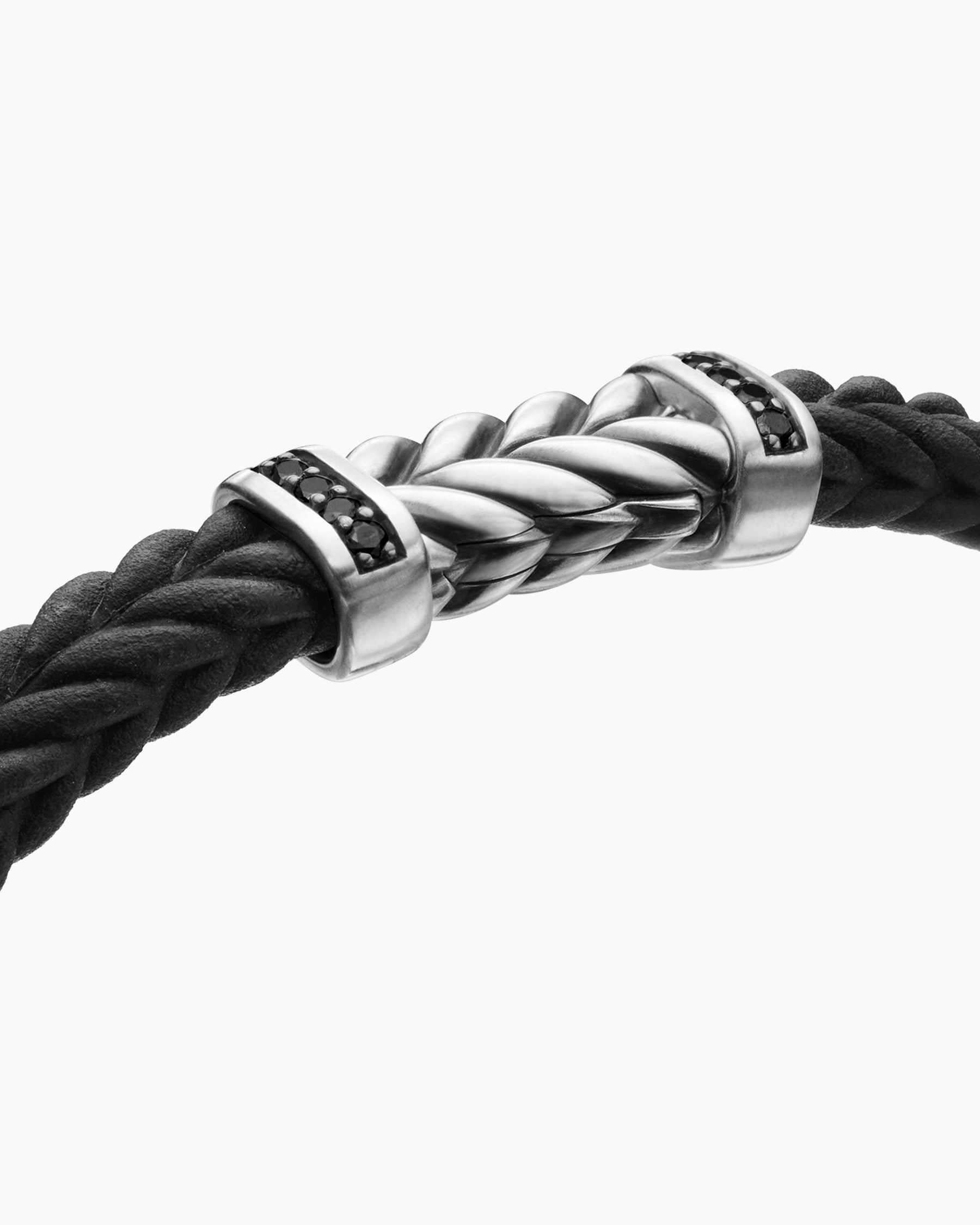 Chevron Bracelet in Black Rubber with Black Diamonds and Sterling Silver, 6mm - Image 5