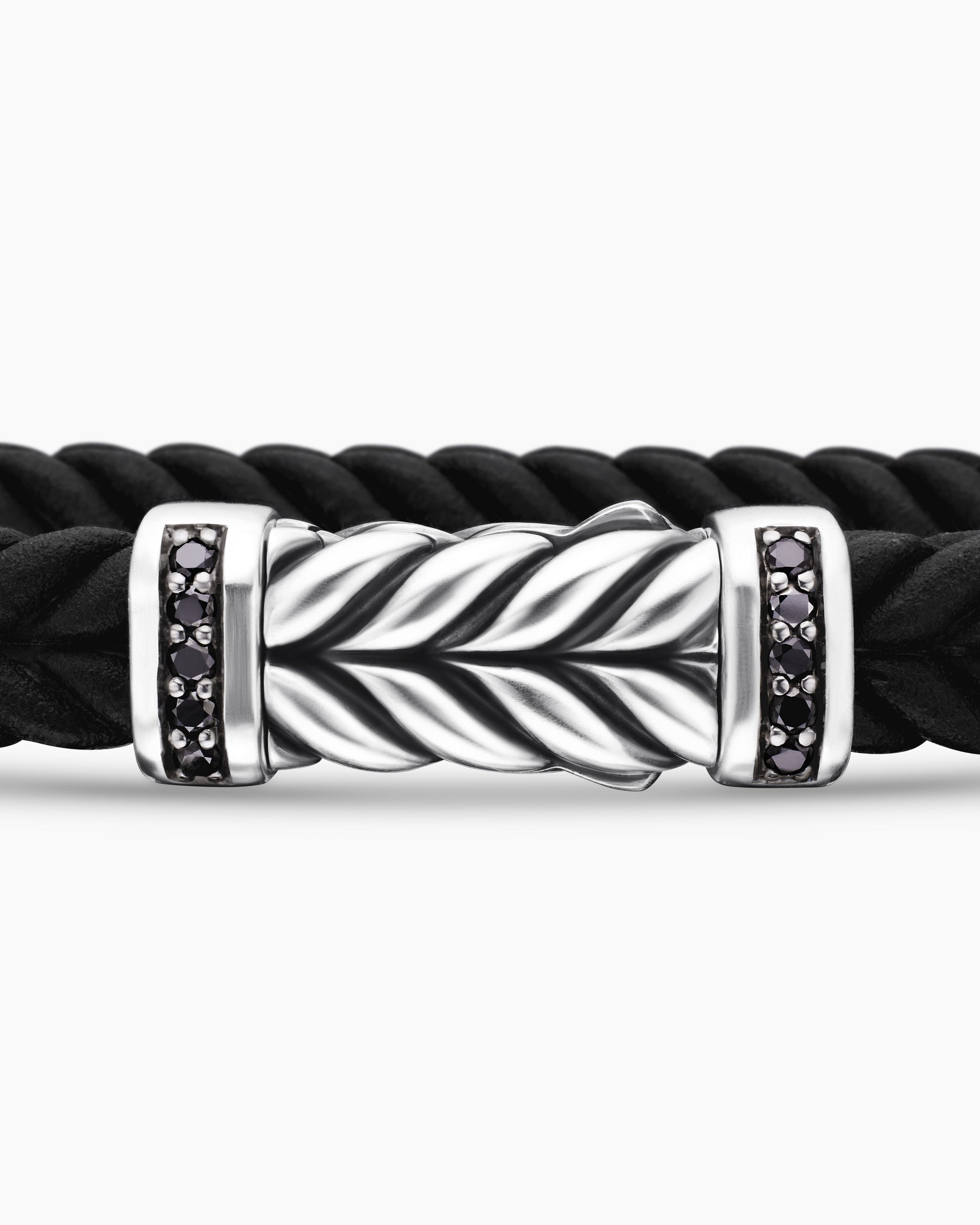 Chevron Bracelet in Black Rubber with Black Diamonds and Sterling Silver, 6mm - Image 6
