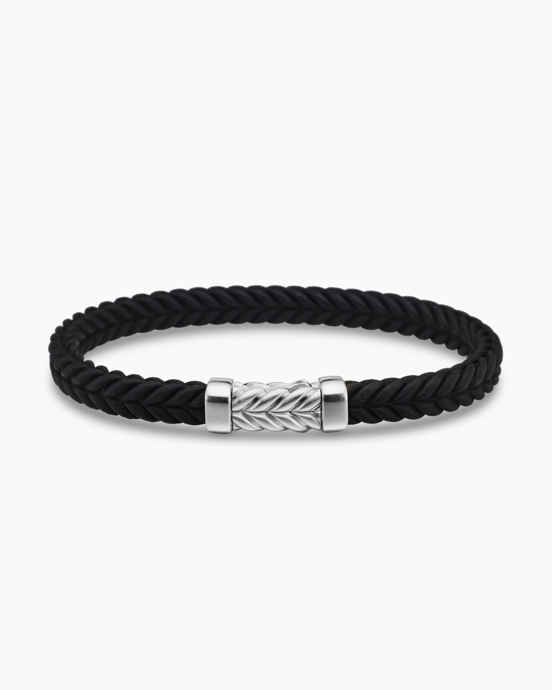 Chevron Bracelet in Black Rubber with Sterling Silver, 6mm - Image 4