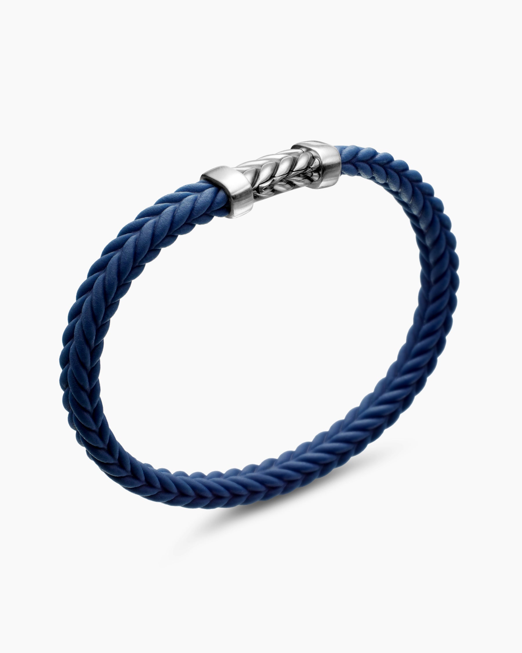 Chevron Bracelet in Blue Rubber with Sterling Silver, 6mm - Image 3