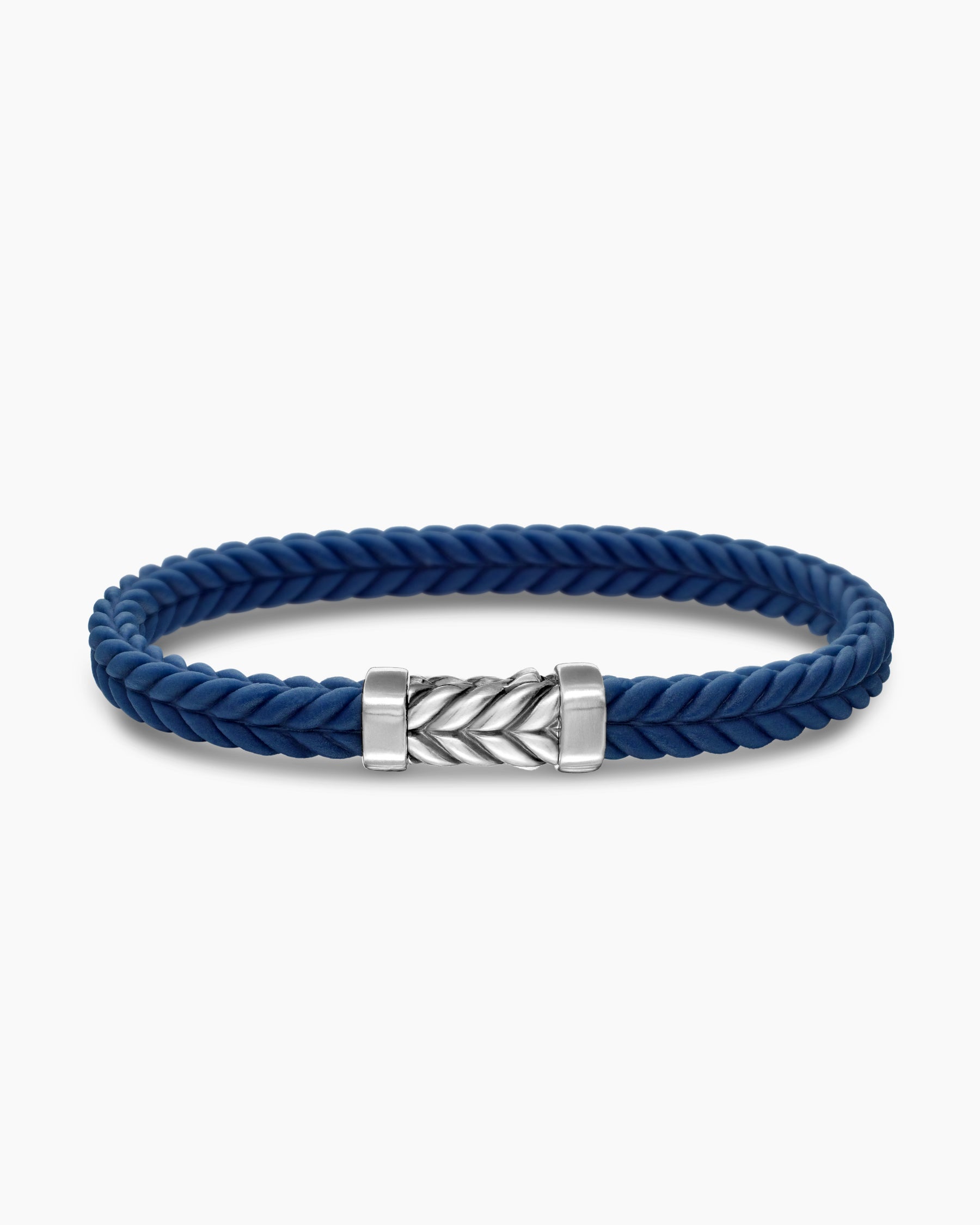Chevron Bracelet in Blue Rubber with Sterling Silver, 6mm - Image 4