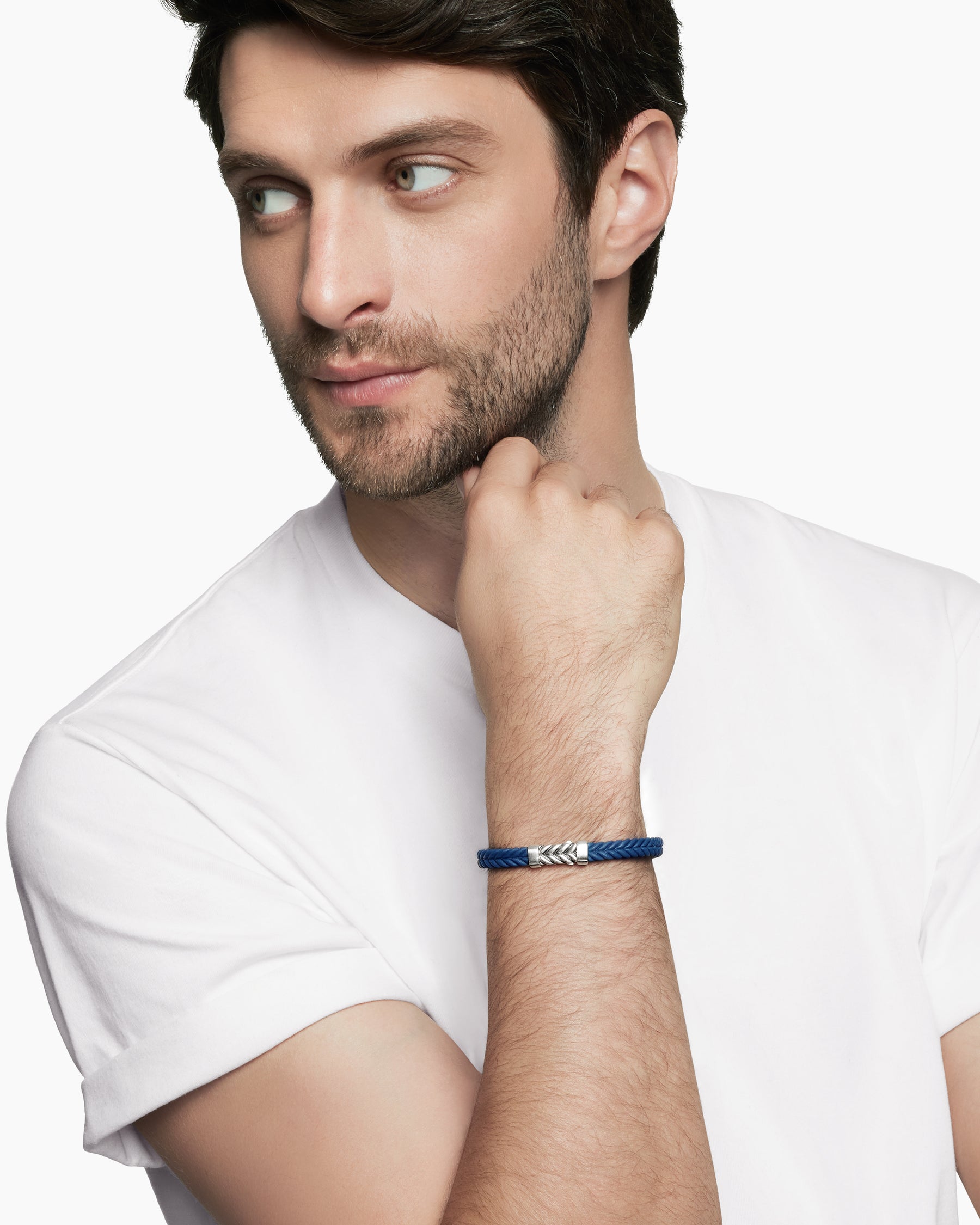 Alternative view of Chevron Bracelet in Blue Rubber with Sterling Silver, 6mm
