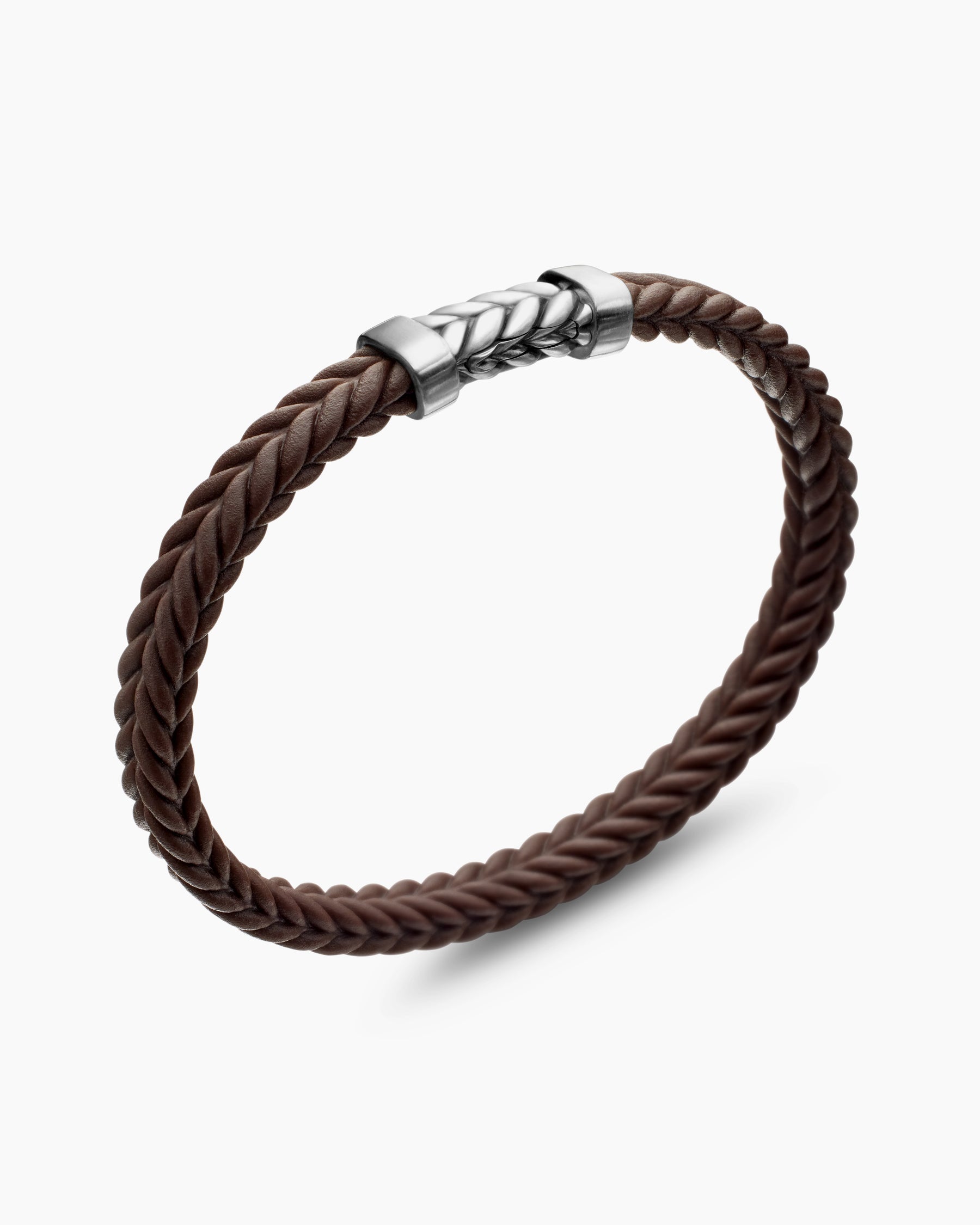 Chevron Bracelet in Brown Rubber with Sterling Silver, 6mm - Image 3